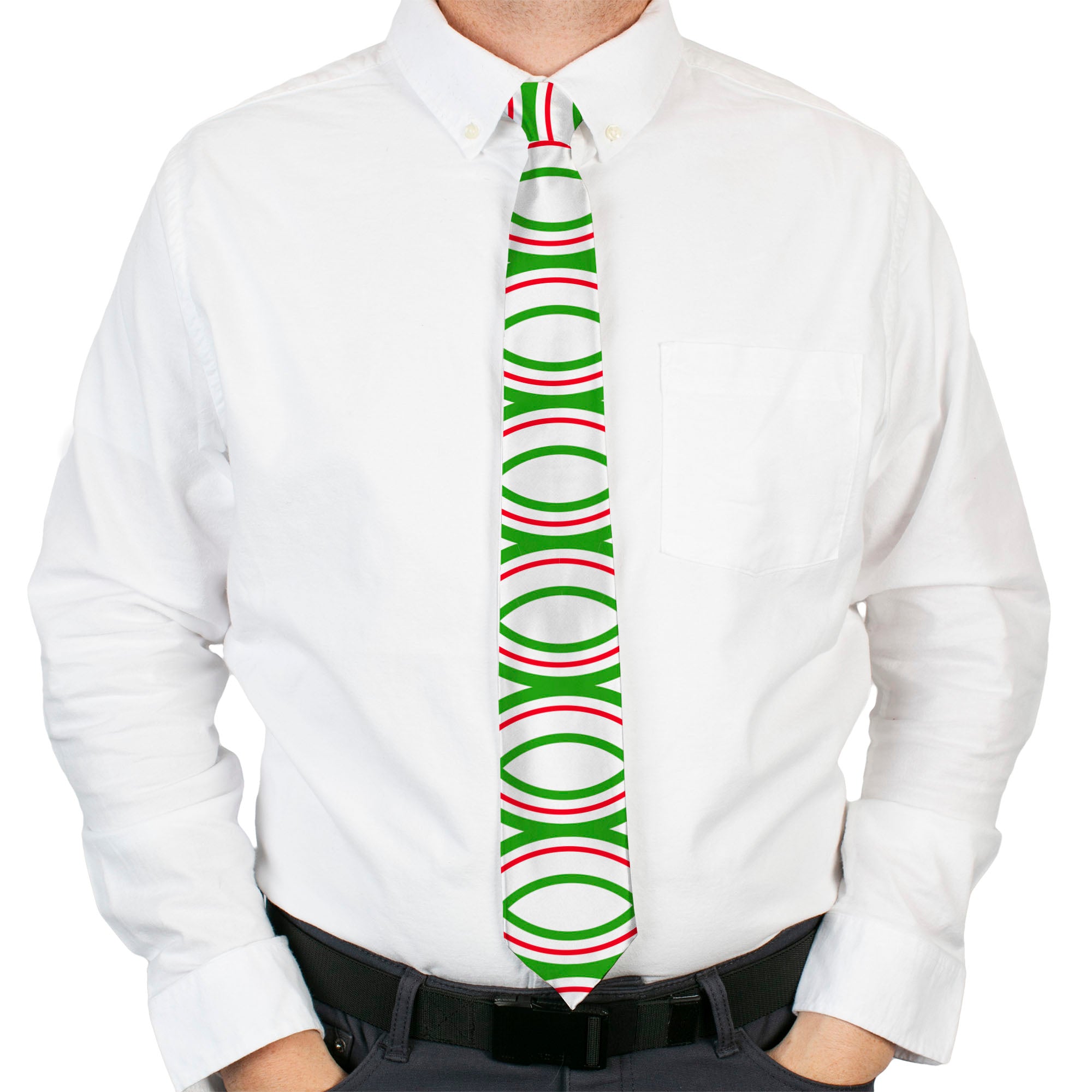 Buckle-Down Necktie - Rings White/Green/Red Neckties Buckle-Down