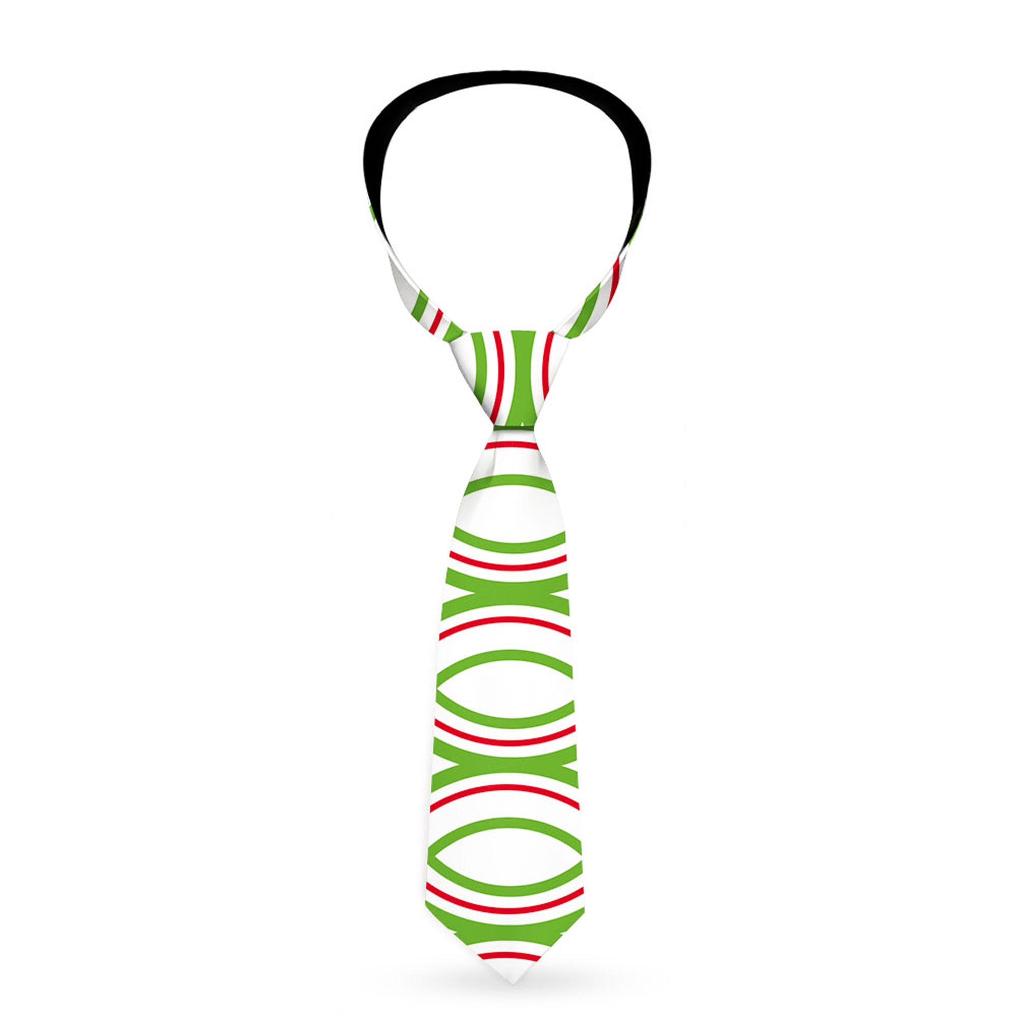 Buckle-Down Necktie - Rings White/Green/Red Neckties Buckle-Down