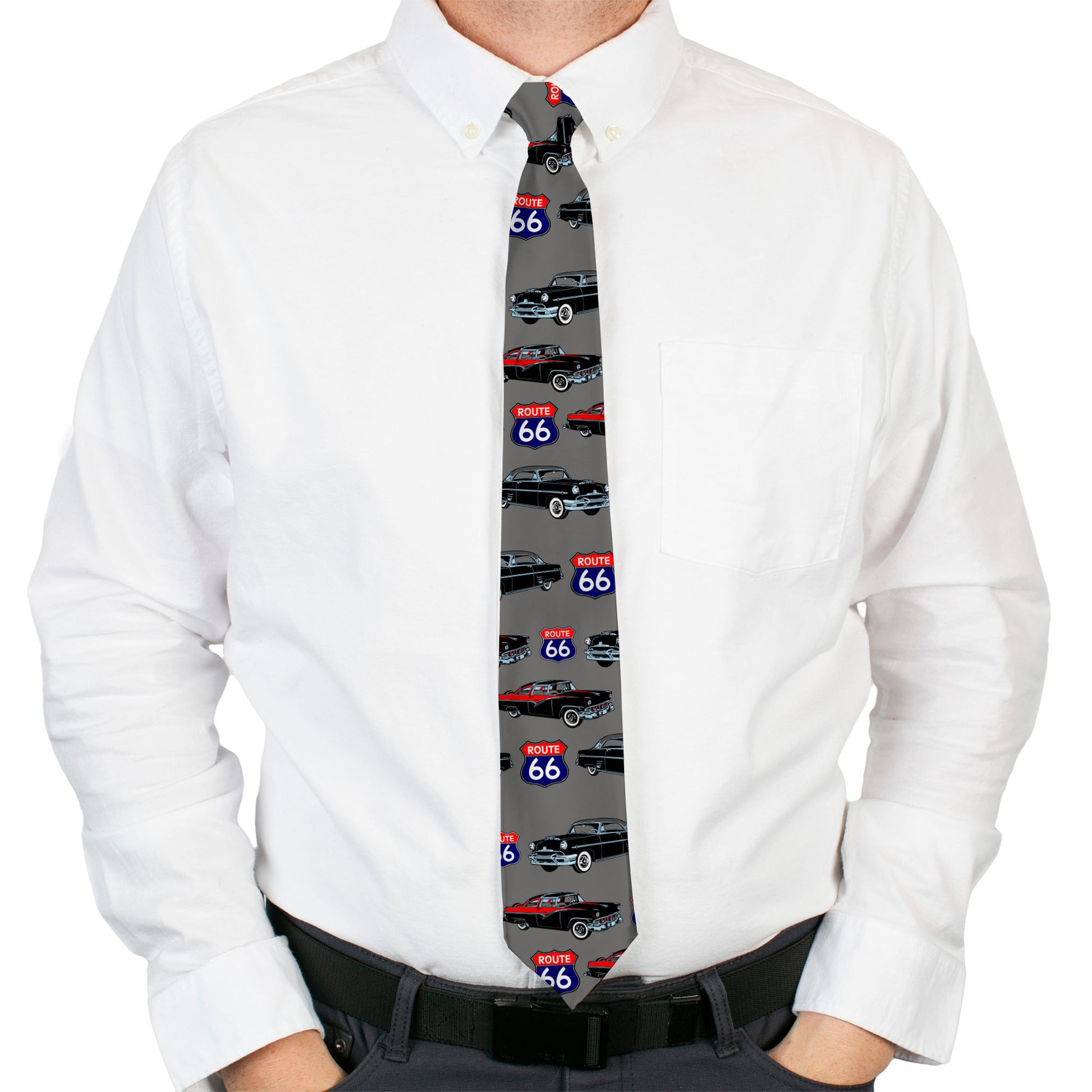 Buckle-Down Necktie - Route 66 Classics Gray Neckties Buckle-Down