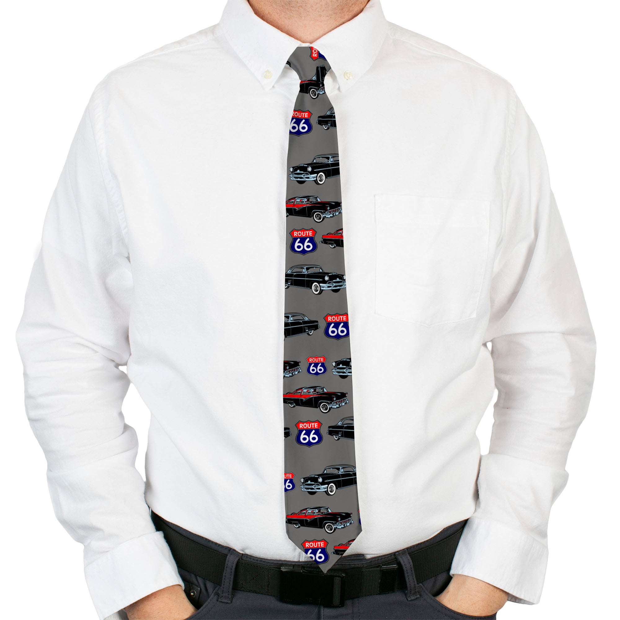 Buckle-Down Necktie - Route 66 Classics Gray Neckties Buckle-Down