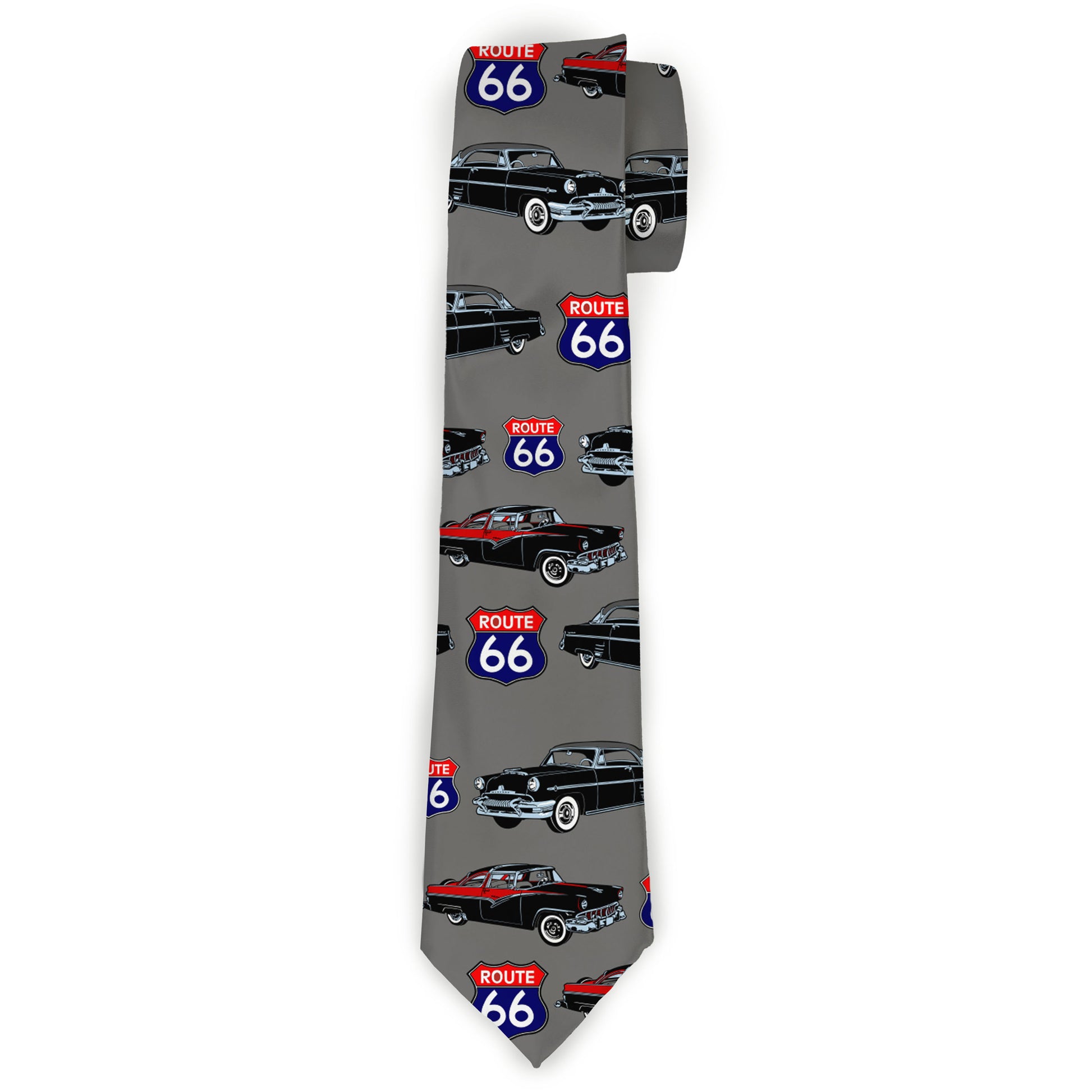 Buckle-Down Necktie - Route 66 Classics Gray Neckties Buckle-Down