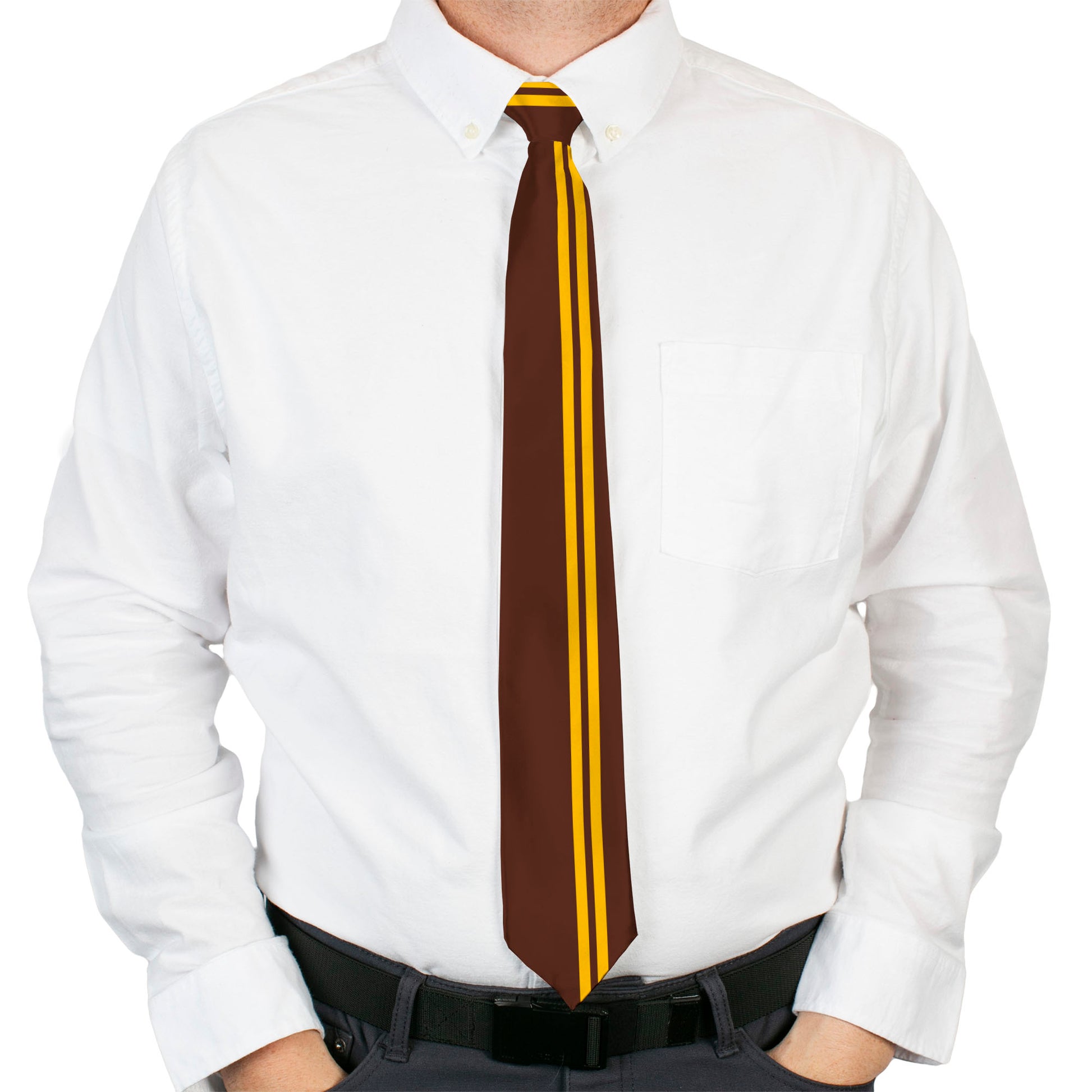 Buckle-Down Necktie - Racing Stripe Brown/Gold Neckties Buckle-Down