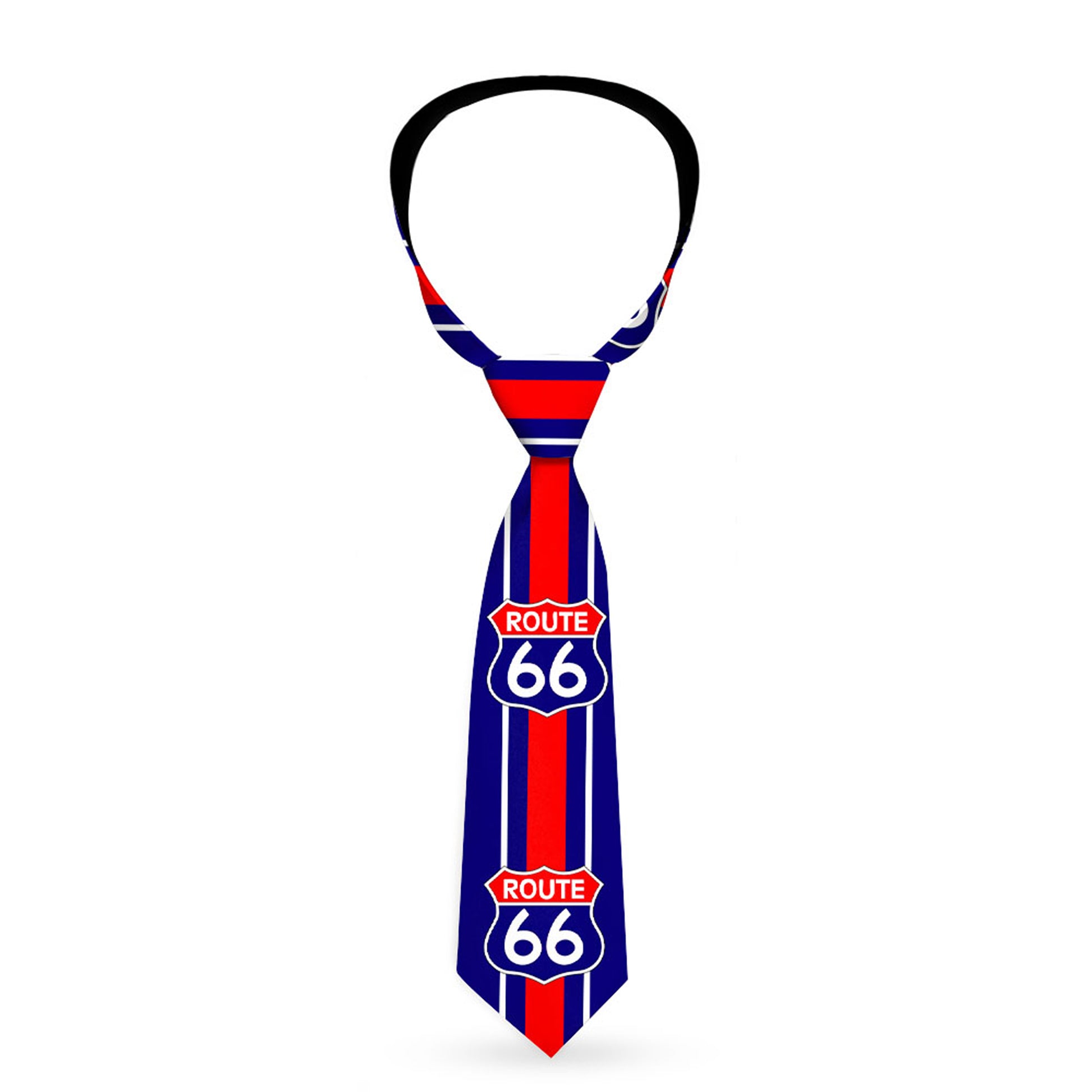 Buckle-Down Necktie - ROUTE 66 Highway Sign/Stripe Blue/White/Red Neckties Buckle-Down