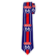 Buckle-Down Necktie - ROUTE 66 Highway Sign/Stripe Blue/White/Red Neckties Buckle-Down