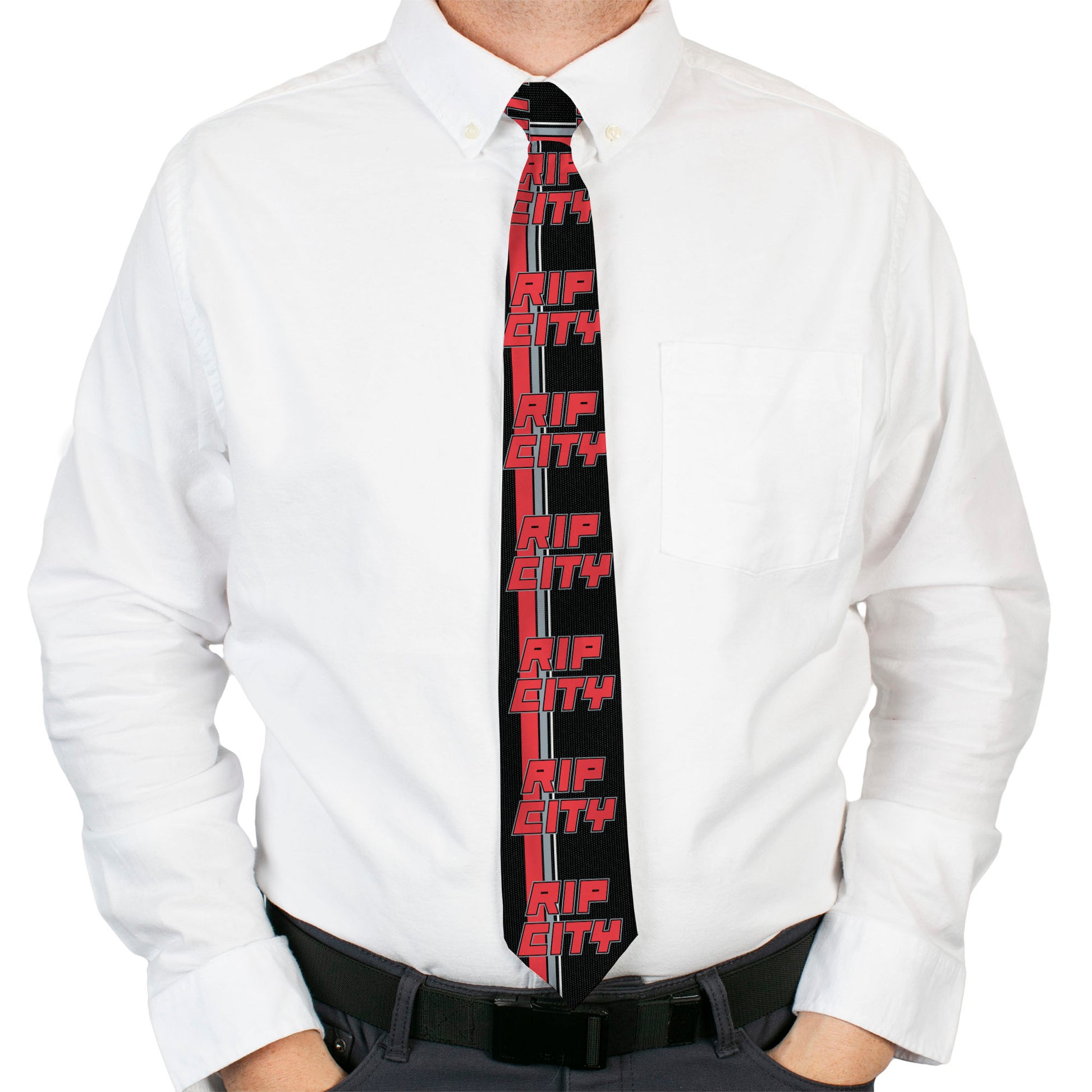 Buckle-Down Necktie - RIP CITY/Stripe/Mesh Black/Gray/Red Neckties Buckle-Down