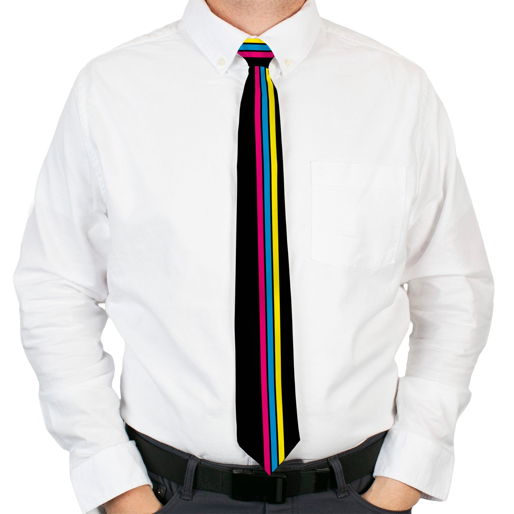 Buckle-Down Necktie - Racing Stripes Black/Yellow/Blue/Pink Neckties Buckle-Down