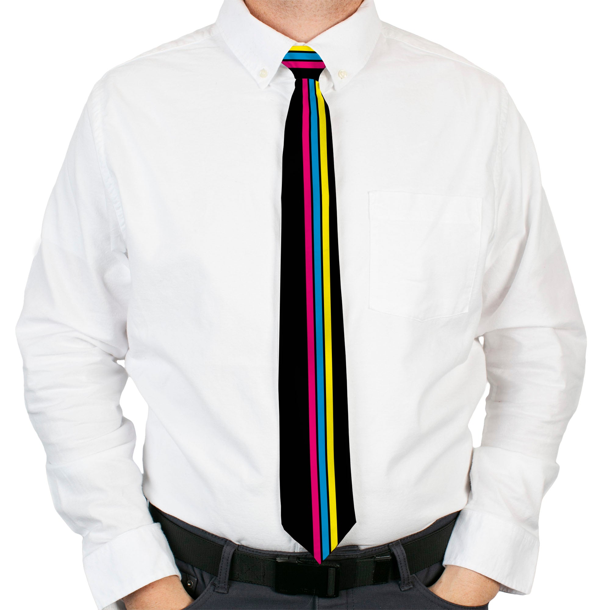 Buckle-Down Necktie - Racing Stripes Black/Yellow/Blue/Pink Neckties Buckle-Down