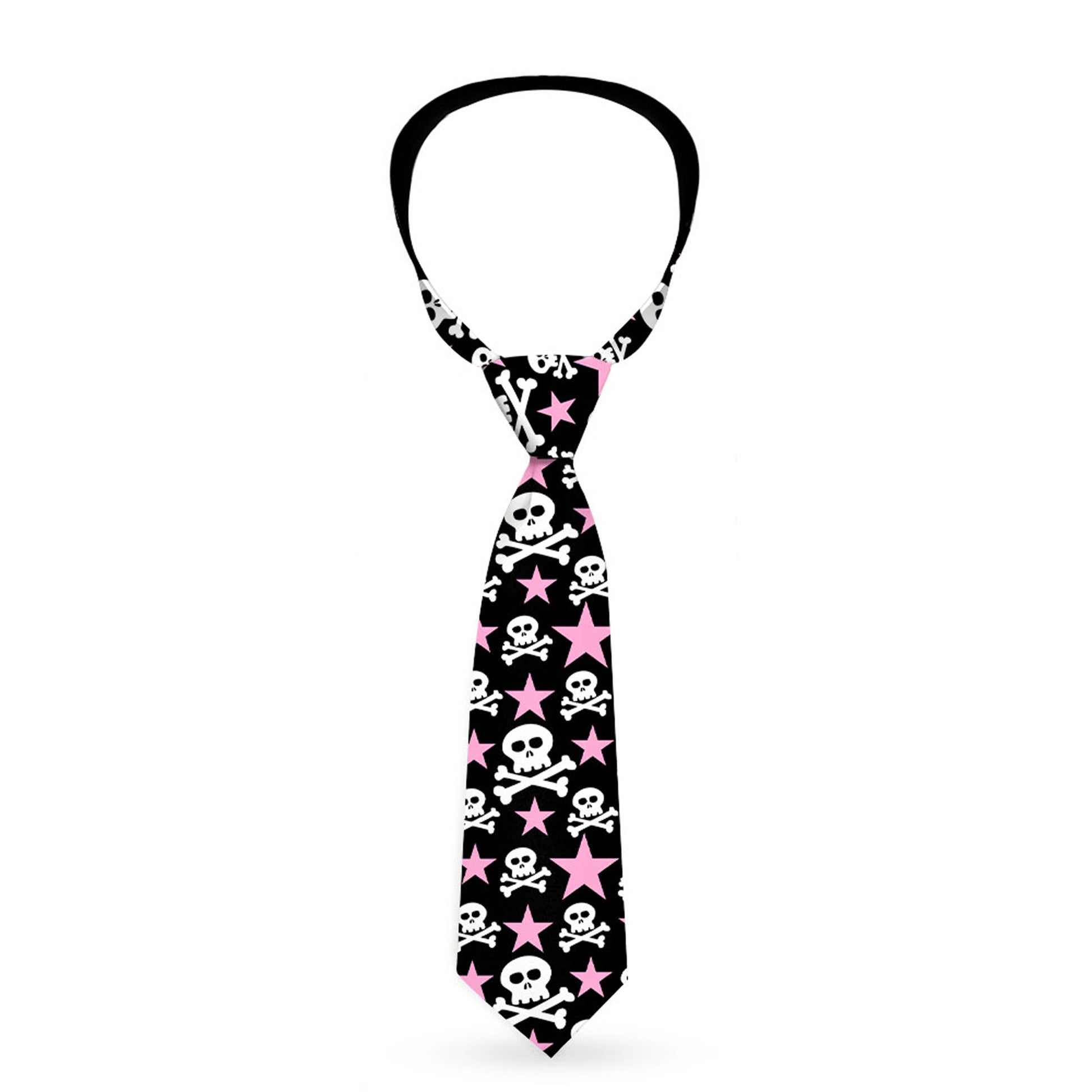 Buckle-Down Necktie - Skulls & Stars Black/White/Pink Neckties Buckle-Down