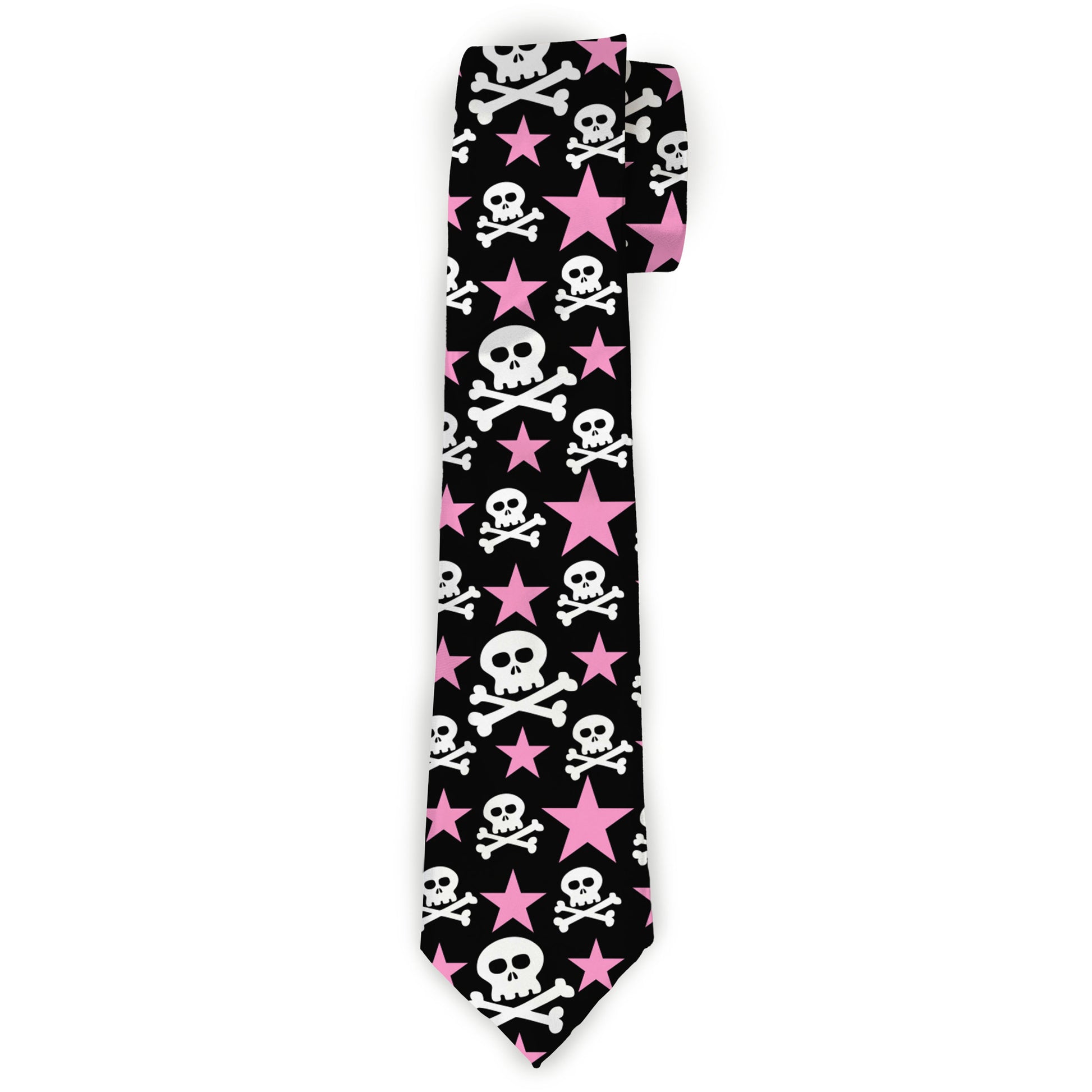 Buckle-Down Necktie - Skulls & Stars Black/White/Pink Neckties Buckle-Down