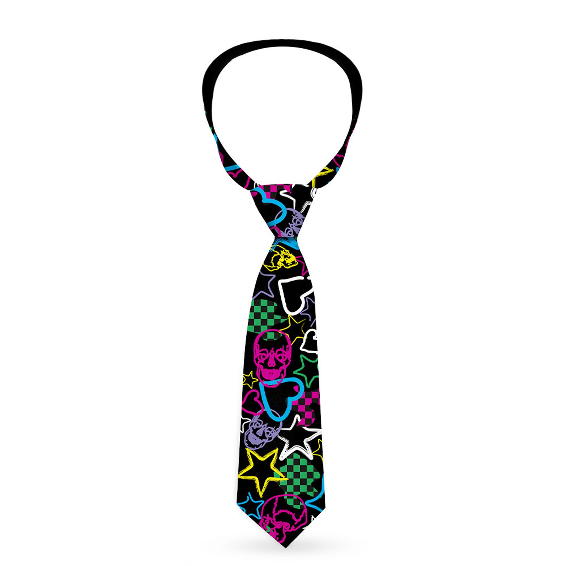 Buckle-Down Necktie - Sketch Skull/Star/Heart/Checker Black/Multi Neckties Buckle-Down