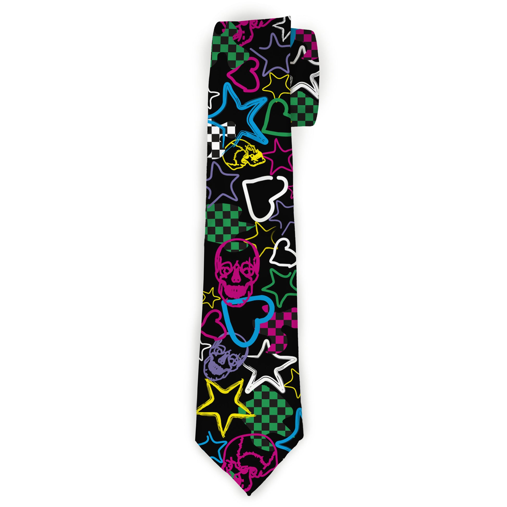 Buckle-Down Necktie - Sketch Skull/Star/Heart/Checker Black/Multi Neckties Buckle-Down