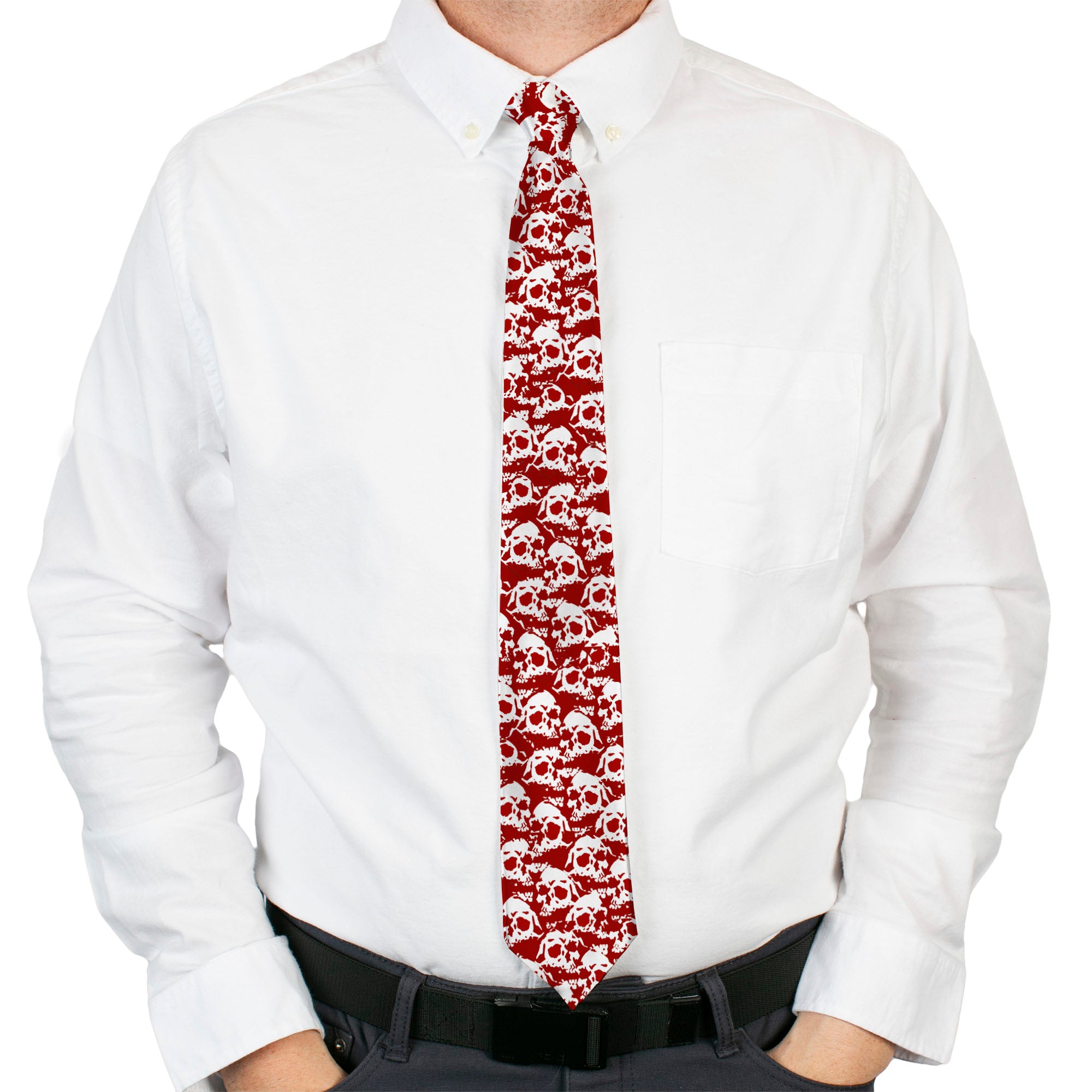 Buckle-Down Necktie - Skull Yard Red/White Neckties Buckle-Down
