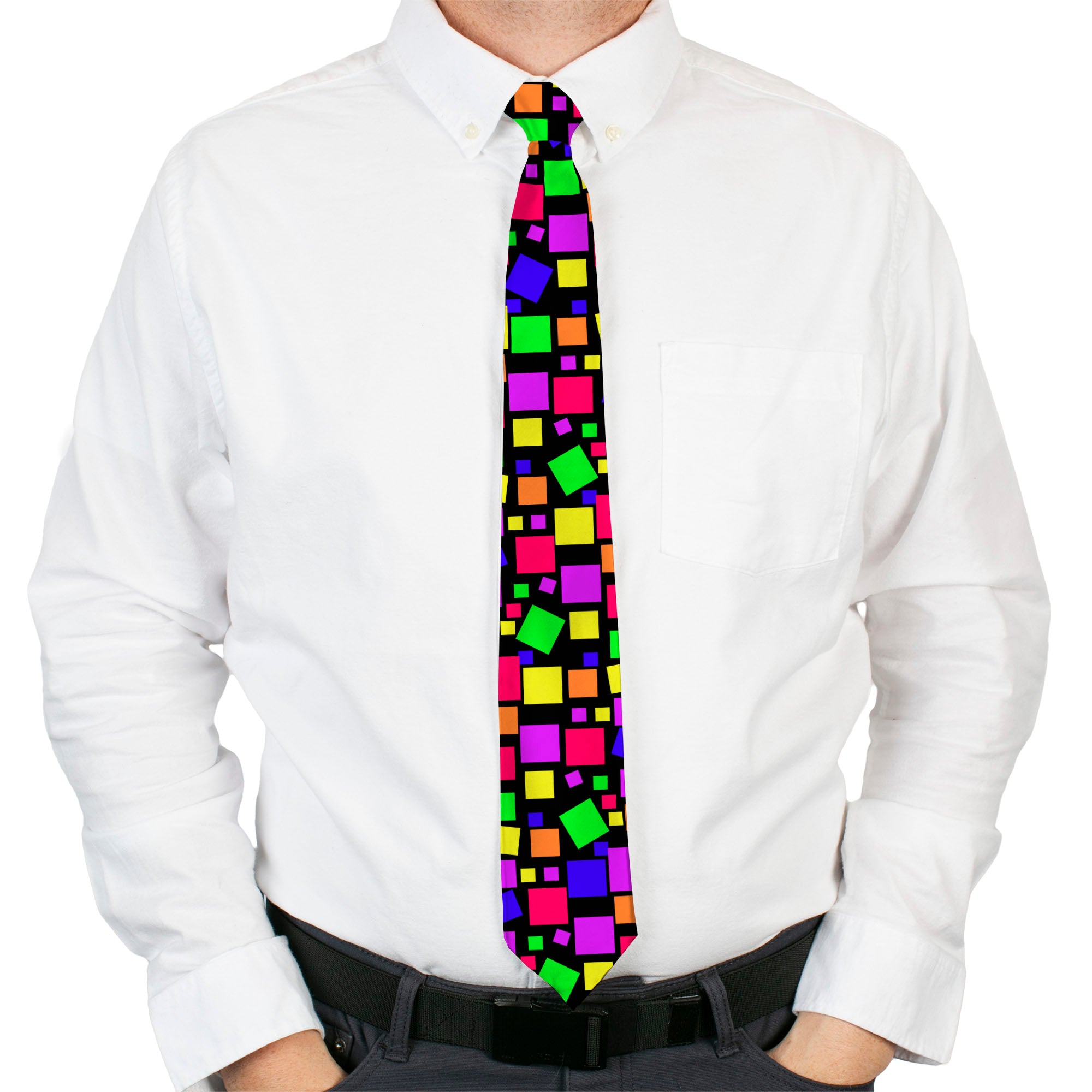 Buckle-Down Necktie - Squares Black/Multi Color Neckties Buckle-Down