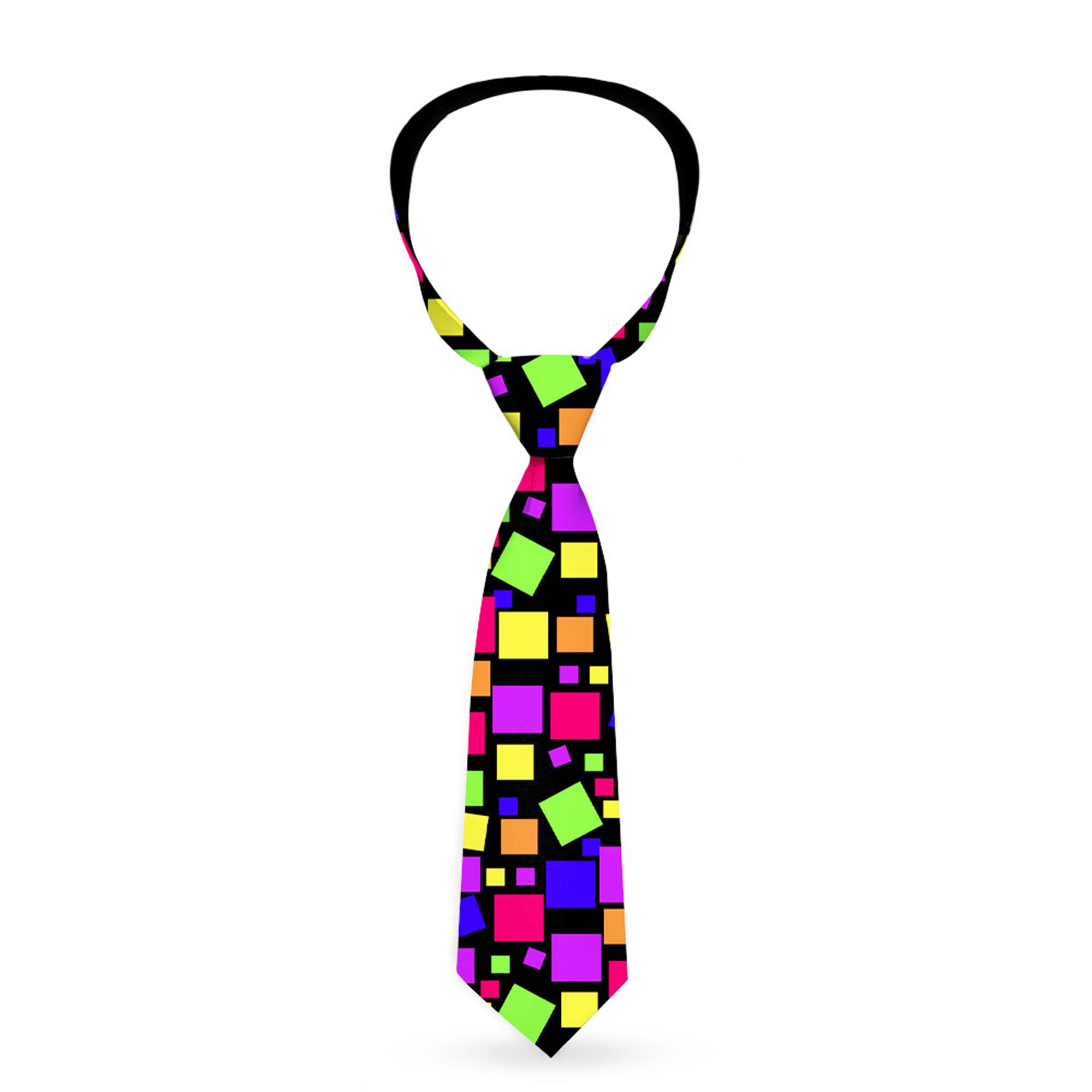 Buckle-Down Necktie - Squares Black/Multi Color Neckties Buckle-Down