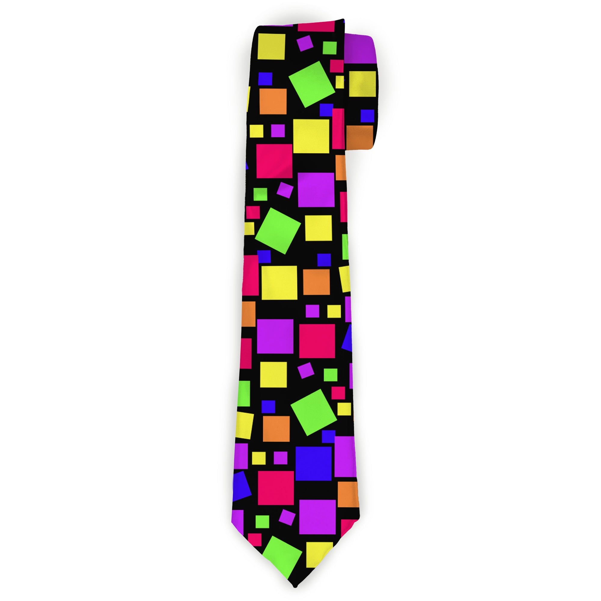 Buckle-Down Necktie - Squares Black/Multi Color Neckties Buckle-Down