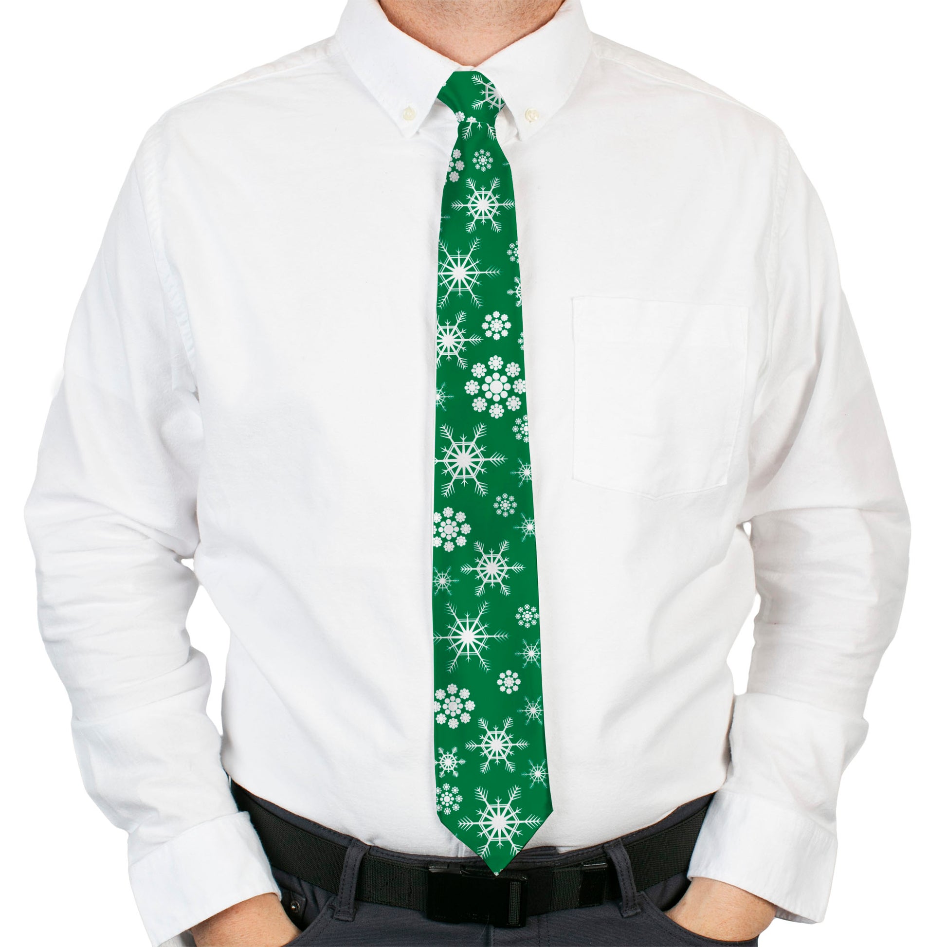 Buckle-Down Necktie - Snowflakes Green/White Neckties Buckle-Down