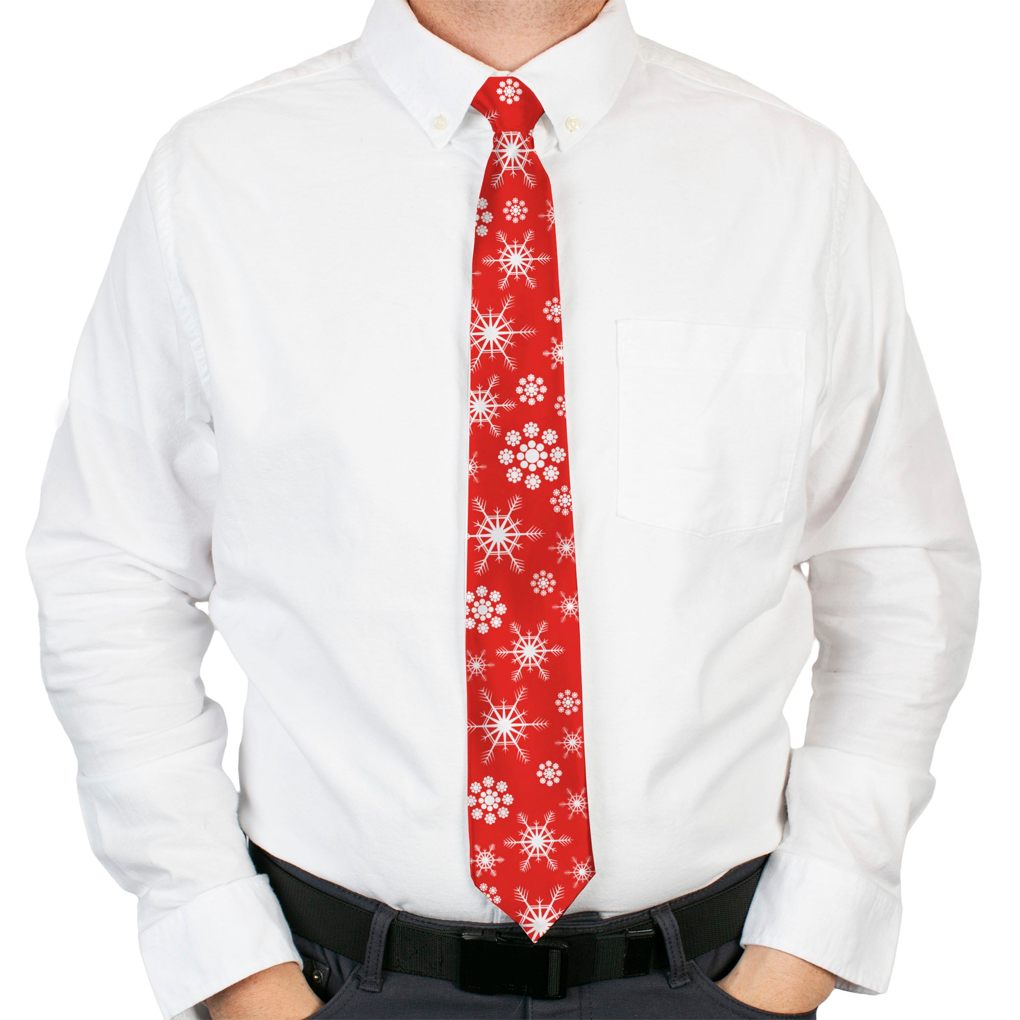 Buckle-Down Necktie - Snowflakes Red/White Neckties Buckle-Down