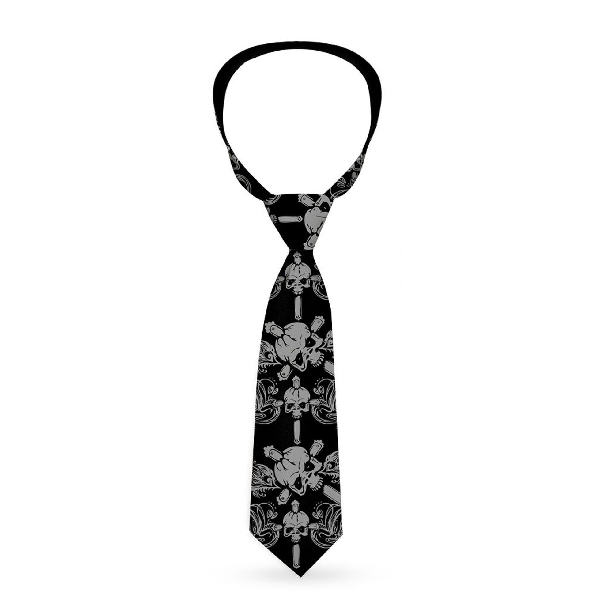 Buckle-Down Necktie - Skull & Dagger w/Filigree Black/Gray Neckties Buckle-Down
