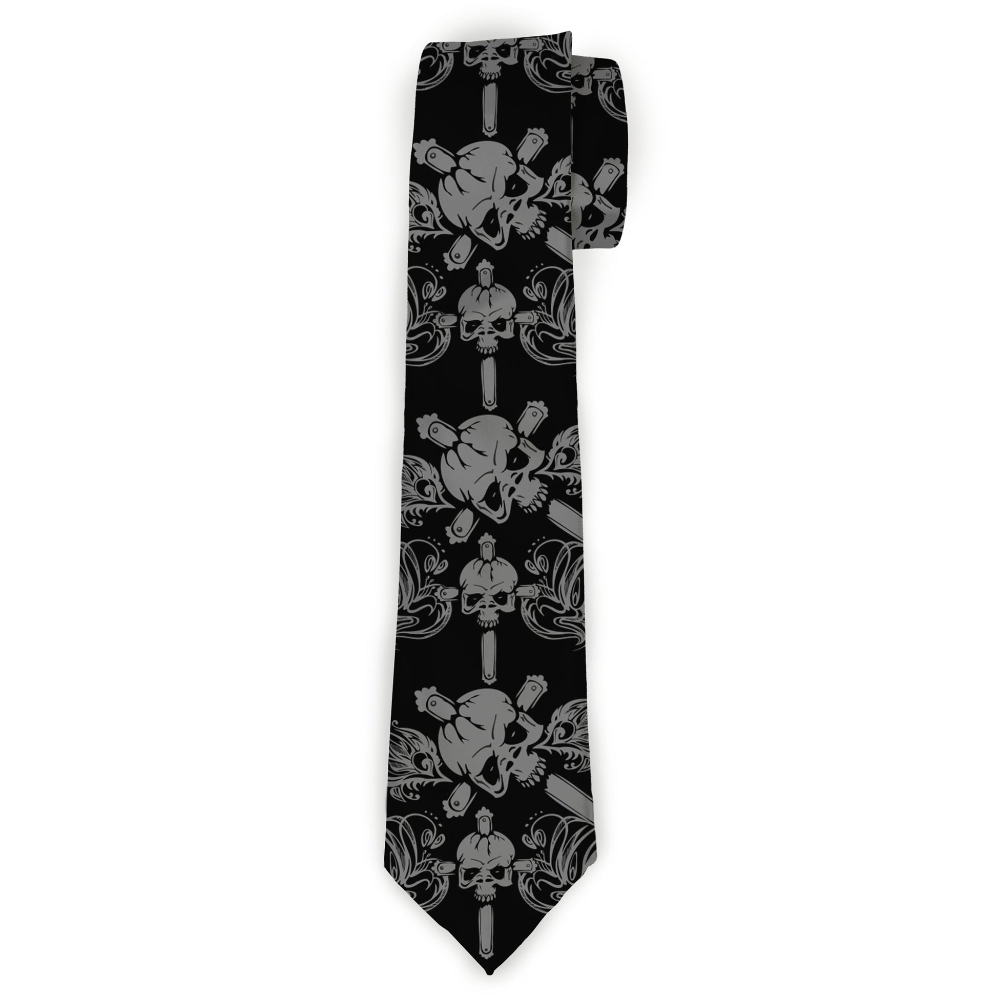 Buckle-Down Necktie - Skull & Dagger w/Filigree Black/Gray Neckties Buckle-Down