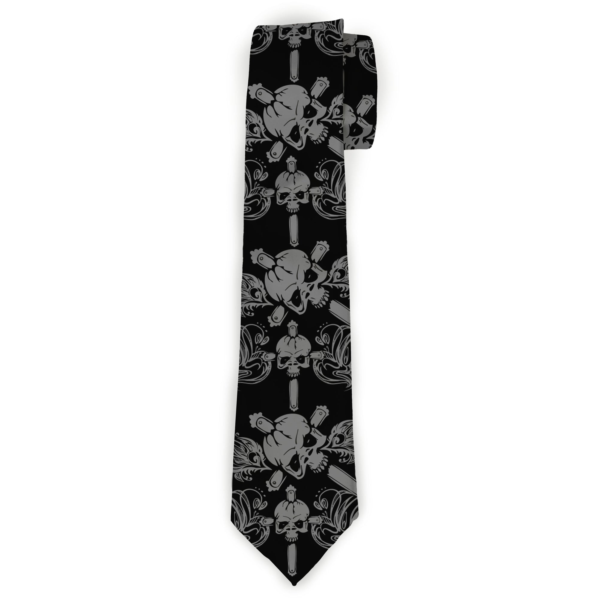 Buckle-Down Necktie - Skull & Dagger w/Filigree Black/Gray Neckties Buckle-Down