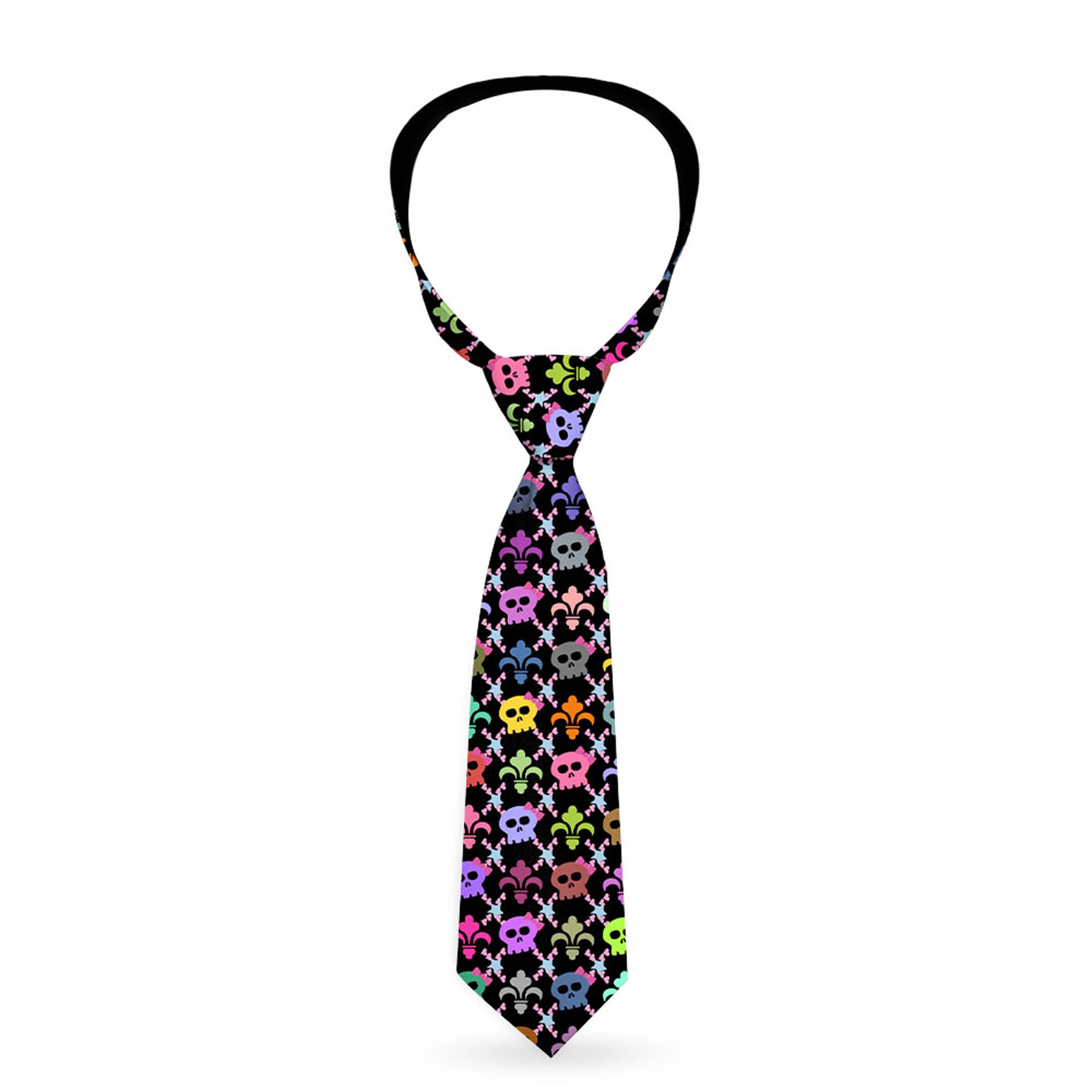 Buckle-Down Necktie - Skull & Fleur-de-Lis Black/Multi Color Neckties Buckle-Down