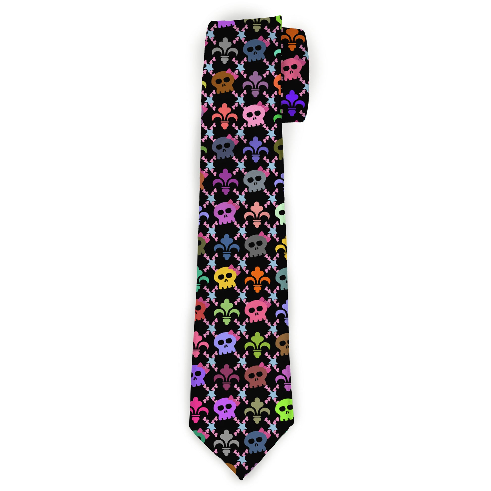Buckle-Down Necktie - Skull & Fleur-de-Lis Black/Multi Color Neckties Buckle-Down