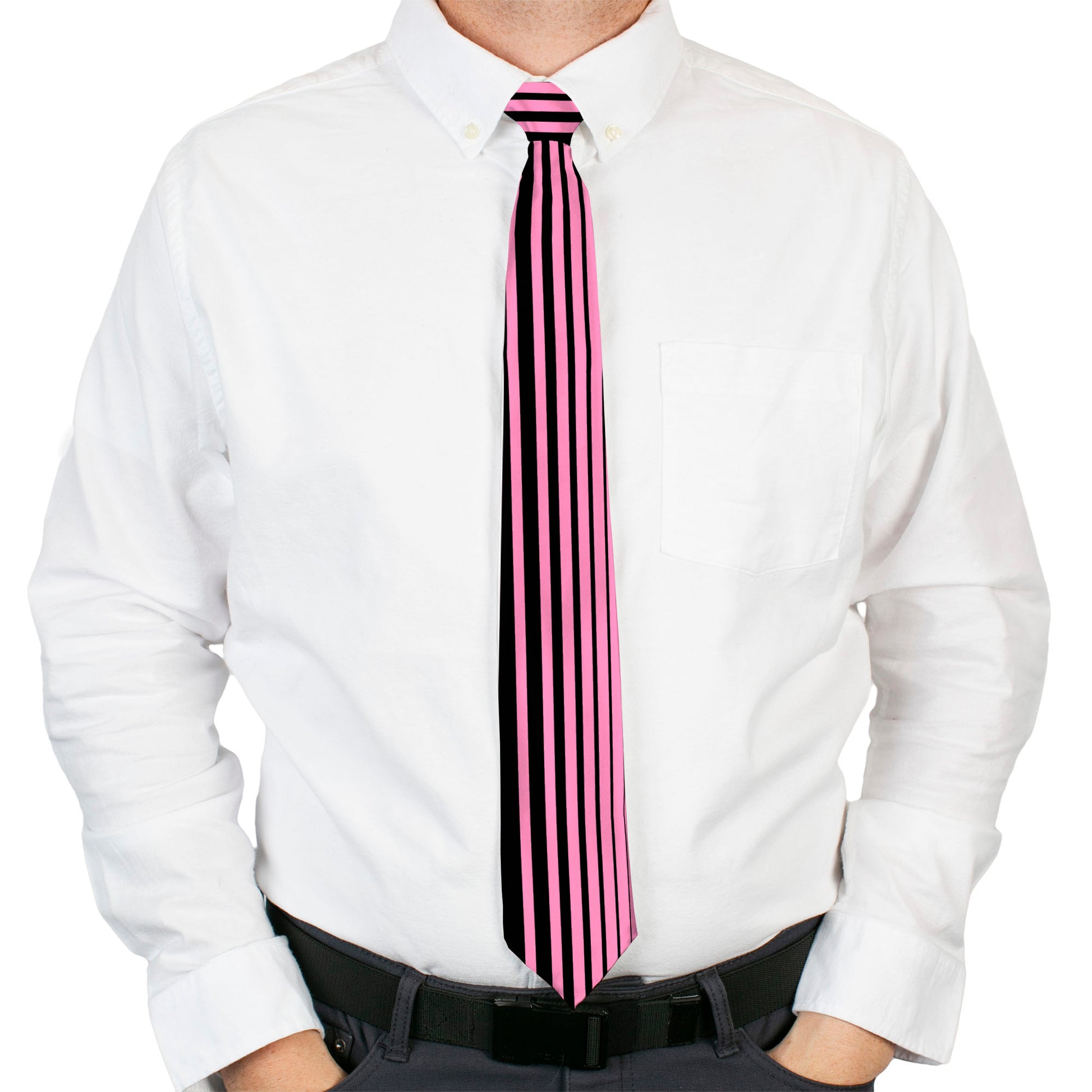 Buckle-Down Necktie - Stripe Transition Black/Pink Neckties Buckle-Down