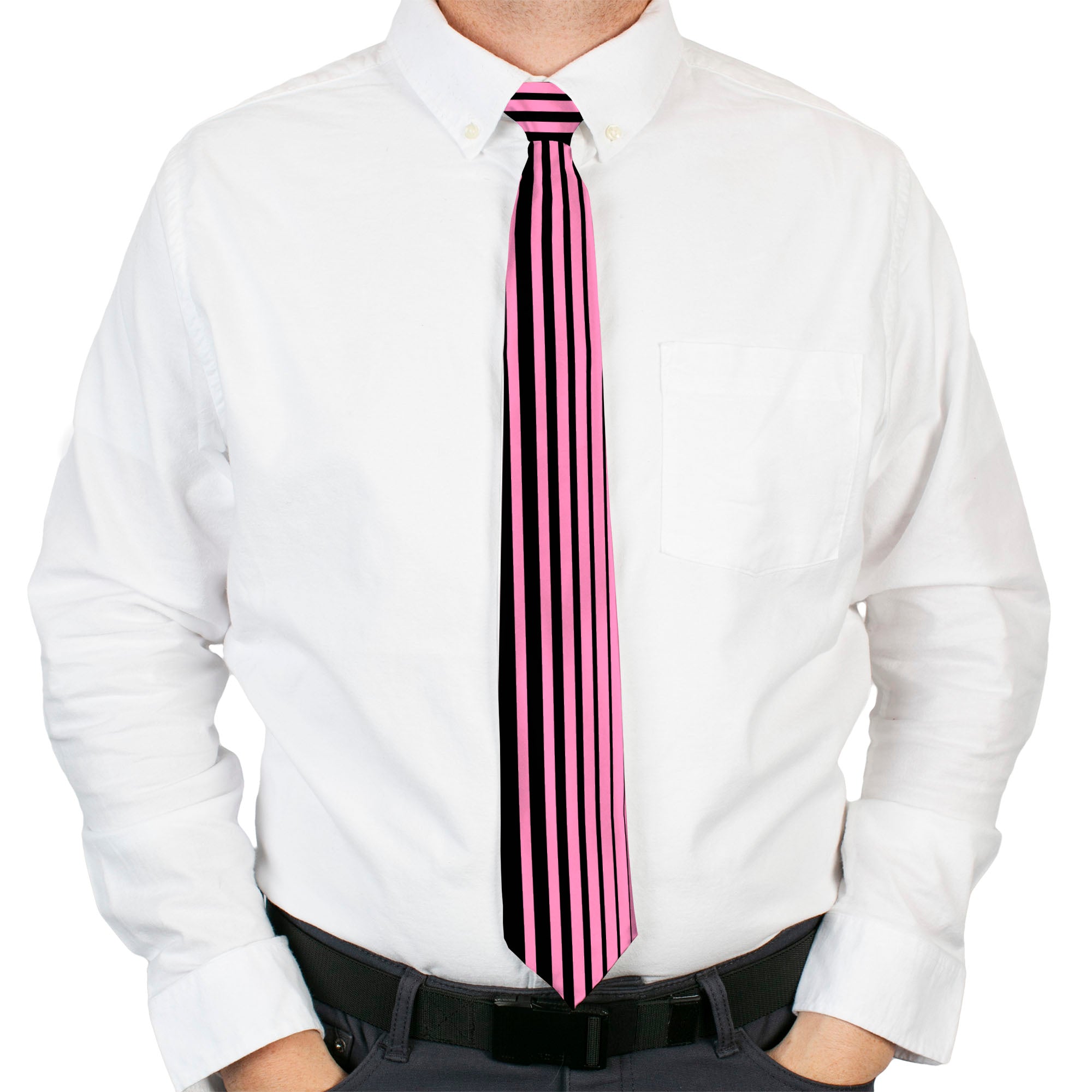 Buckle-Down Necktie - Stripe Transition Black/Pink Neckties Buckle-Down