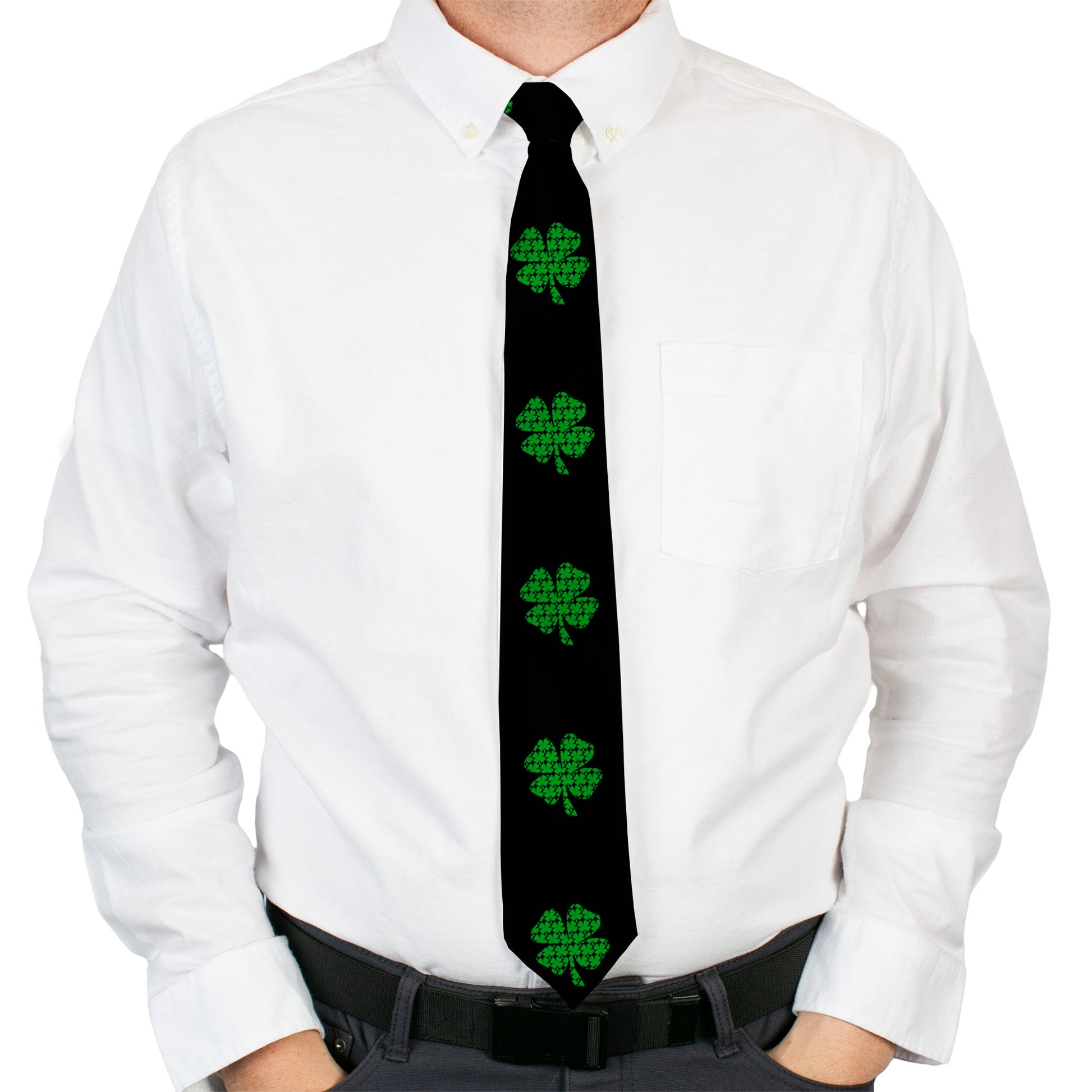Buckle-Down Necktie - St. Pat's Black/Clovers Neckties Buckle-Down