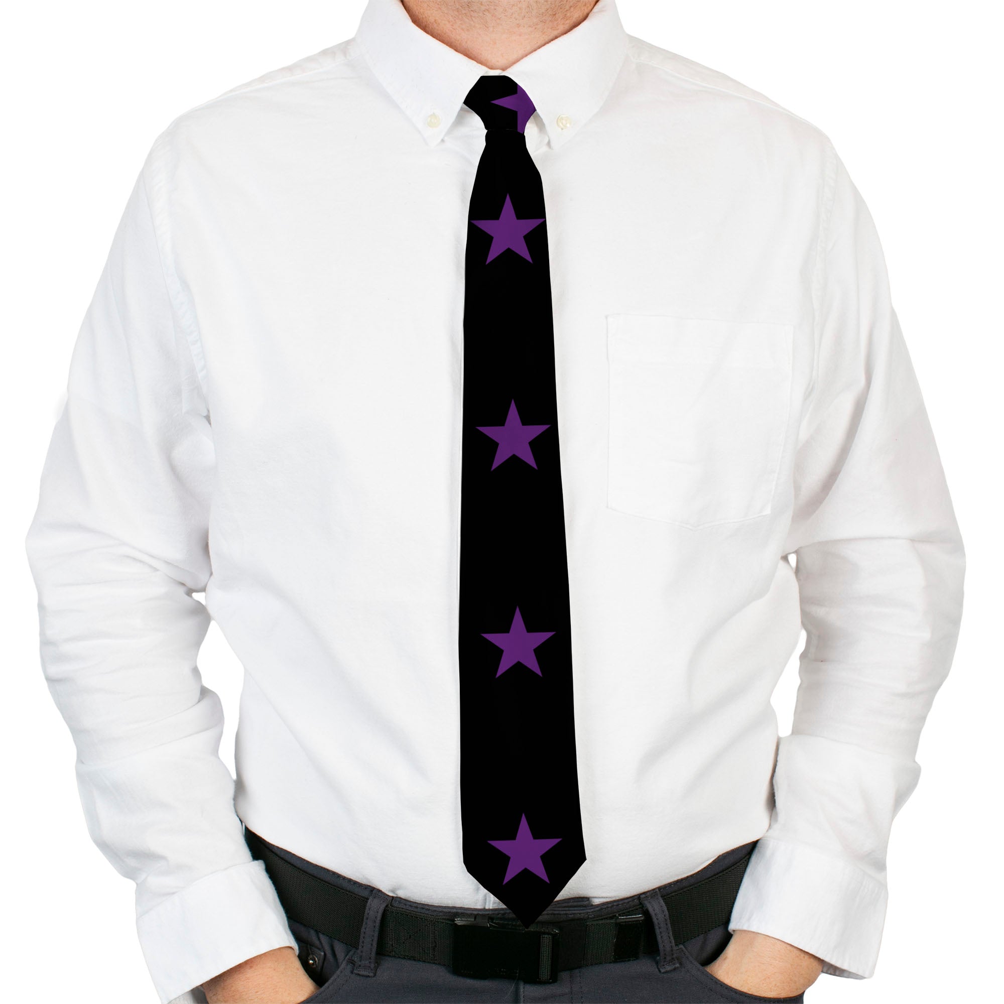 Buckle-Down Necktie - Star Black/Purple Neckties Buckle-Down
