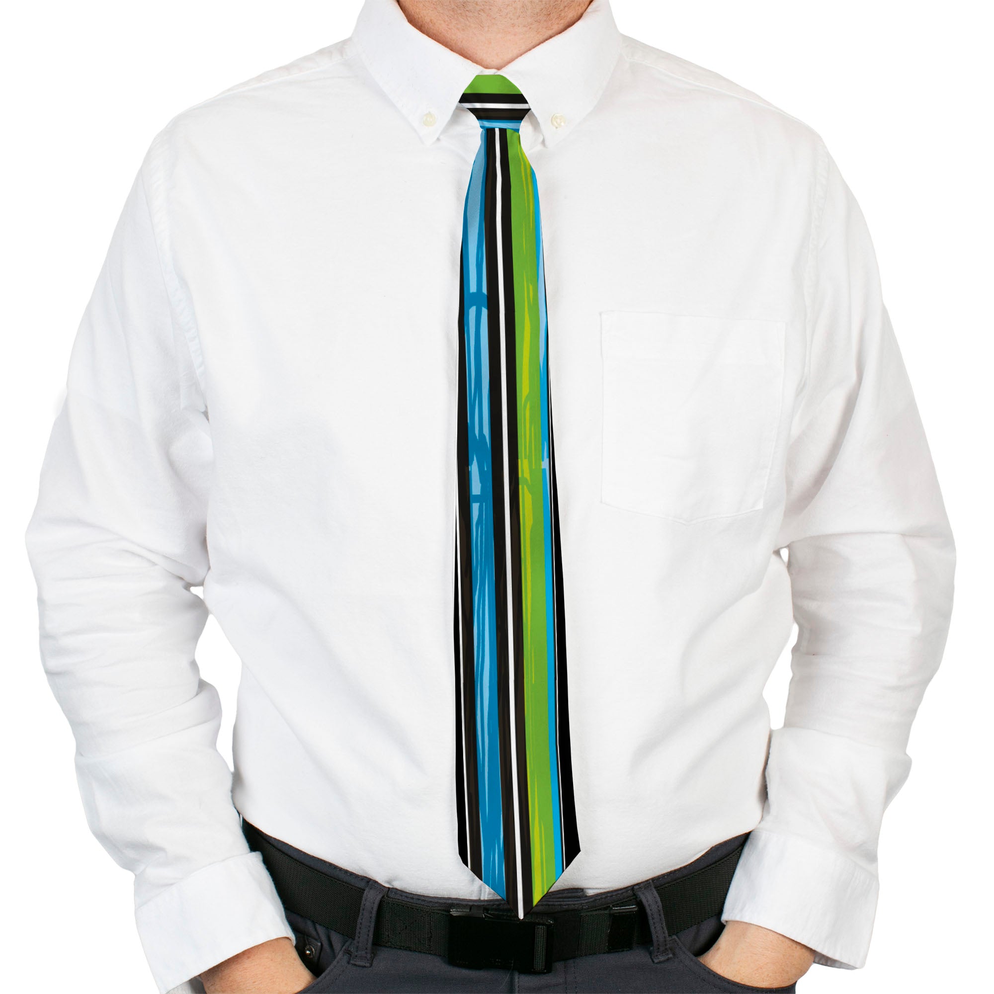 Buckle-Down Necktie - Scribble Stripes Blue/Green/White Neckties Buckle-Down