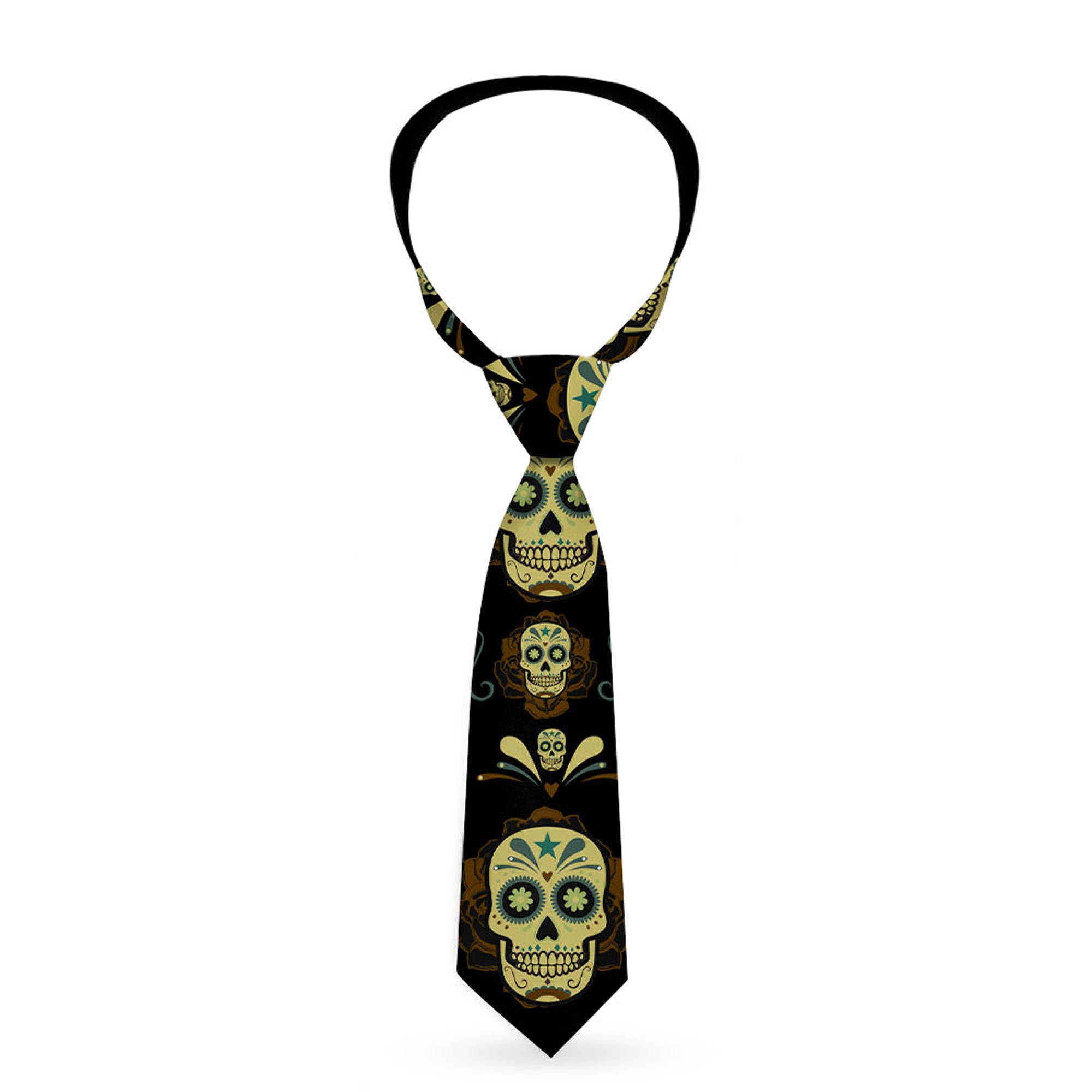 Buckle-Down Necktie - Sugar Skulls Black/Olive/Burgundy Neckties Buckle-Down