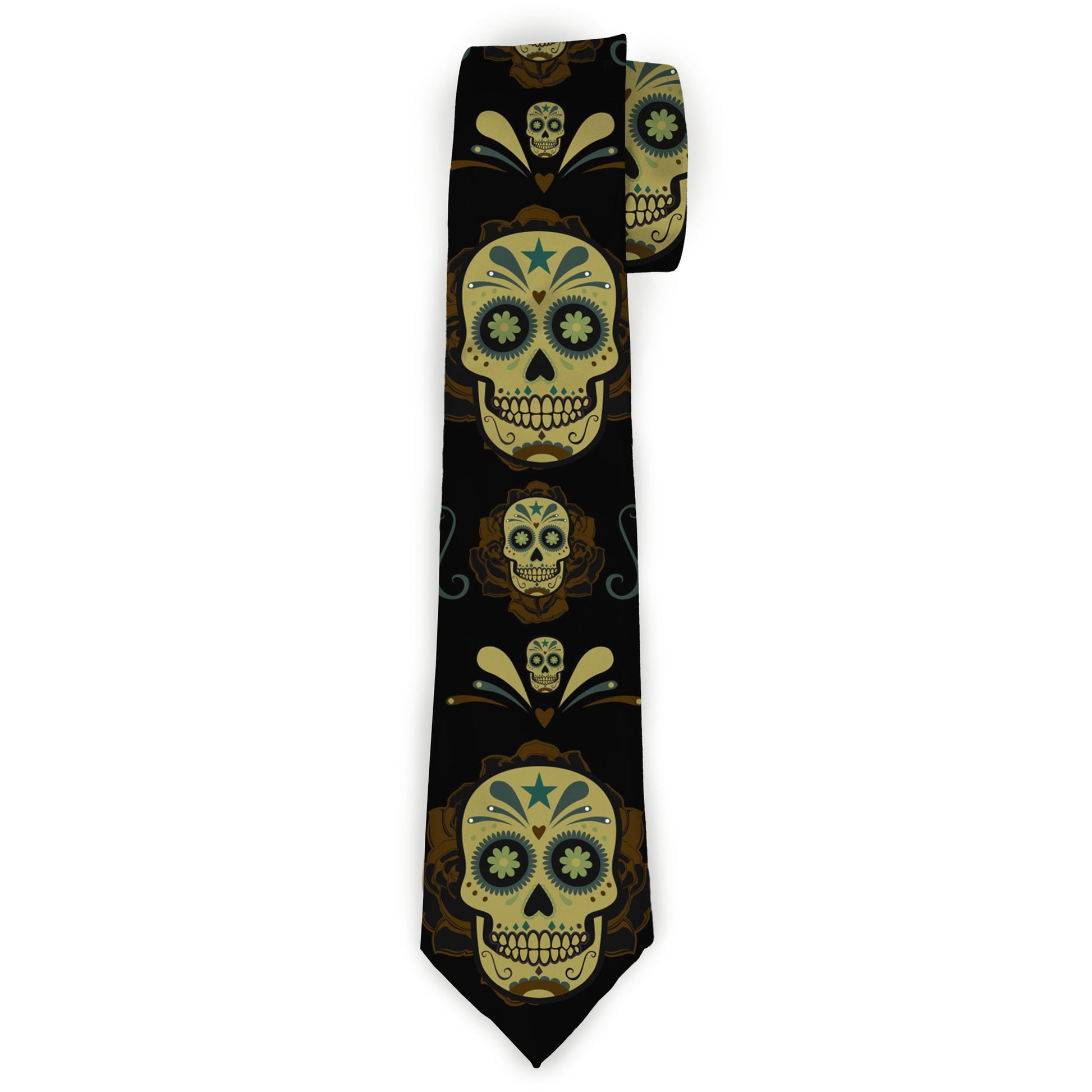 Buckle-Down Necktie - Sugar Skulls Black/Olive/Burgundy Neckties Buckle-Down