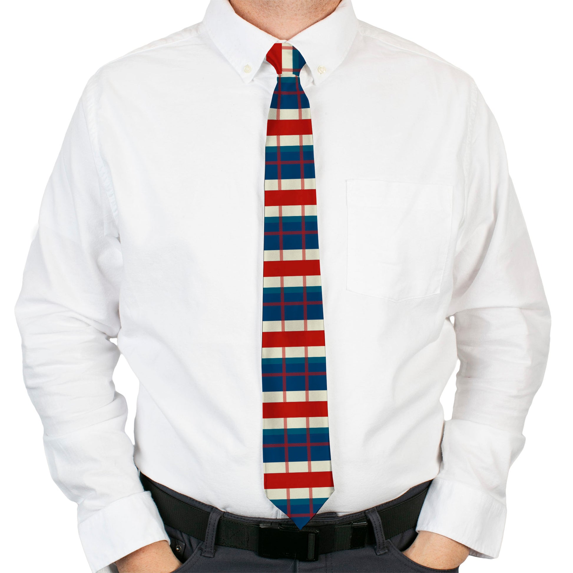Buckle-Down Necktie - Tartan Plaid Khaki/Blues/Red Neckties Buckle-Down