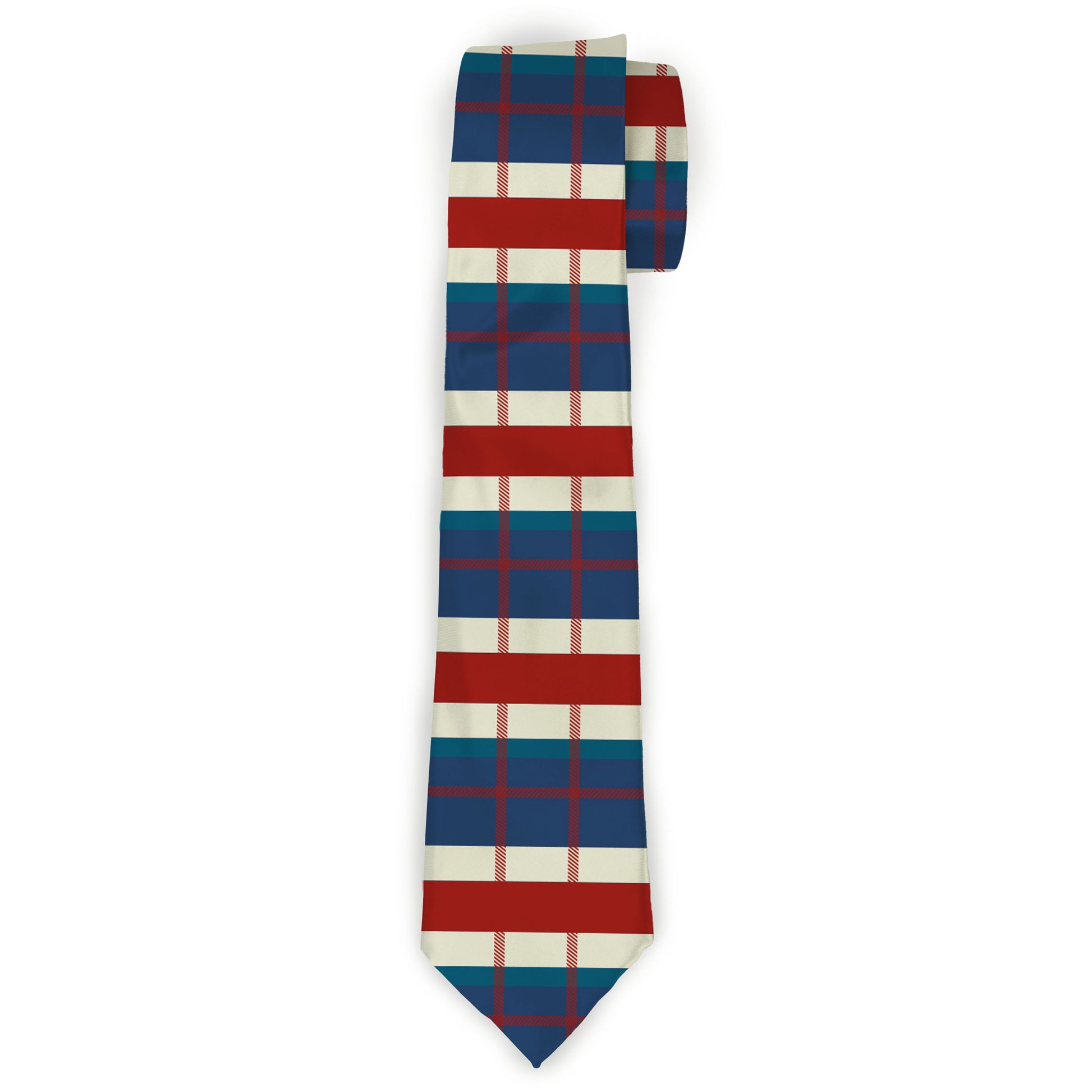 Buckle-Down Necktie - Tartan Plaid Khaki/Blues/Red Neckties Buckle-Down