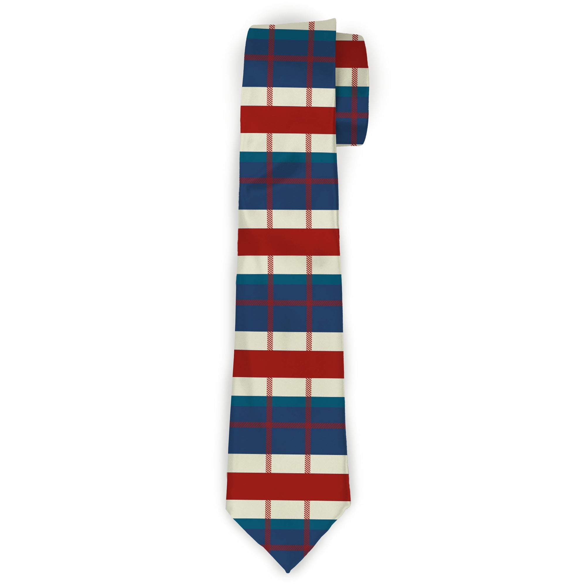 Buckle-Down Necktie - Tartan Plaid Khaki/Blues/Red Neckties Buckle-Down