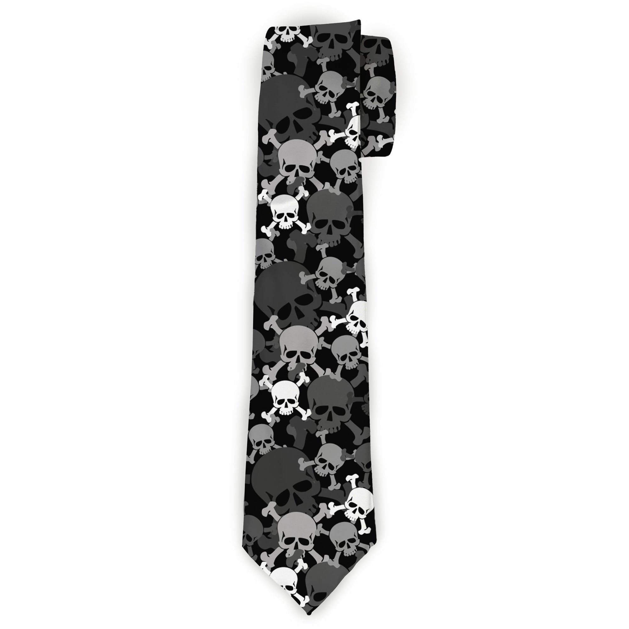Buckle-Down Necktie - Top Skulls Stacked Black/Gray/White Neckties Buckle-Down