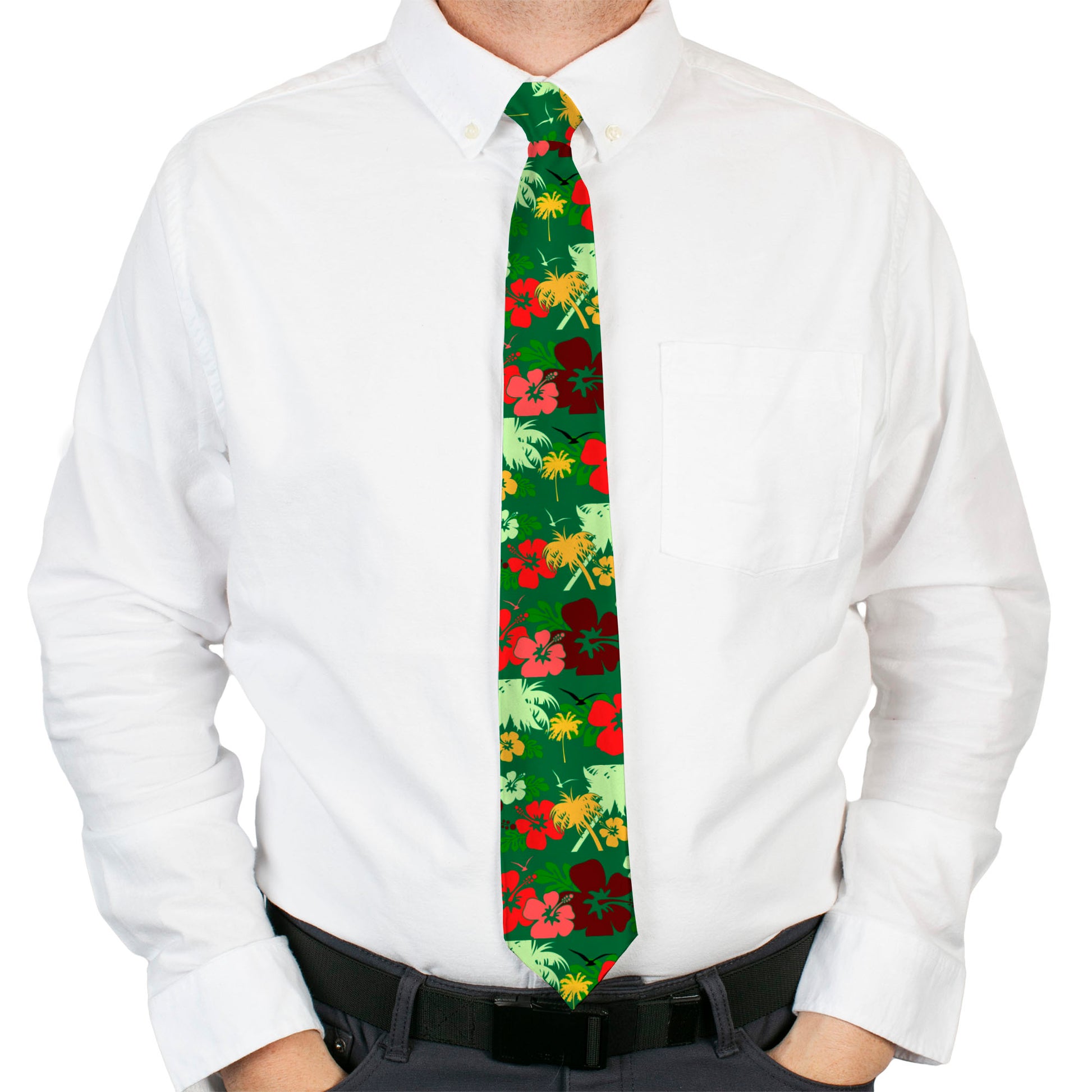 Buckle-Down Necktie - Tropical Flora Greens/Reds/Gold Neckties Buckle-Down