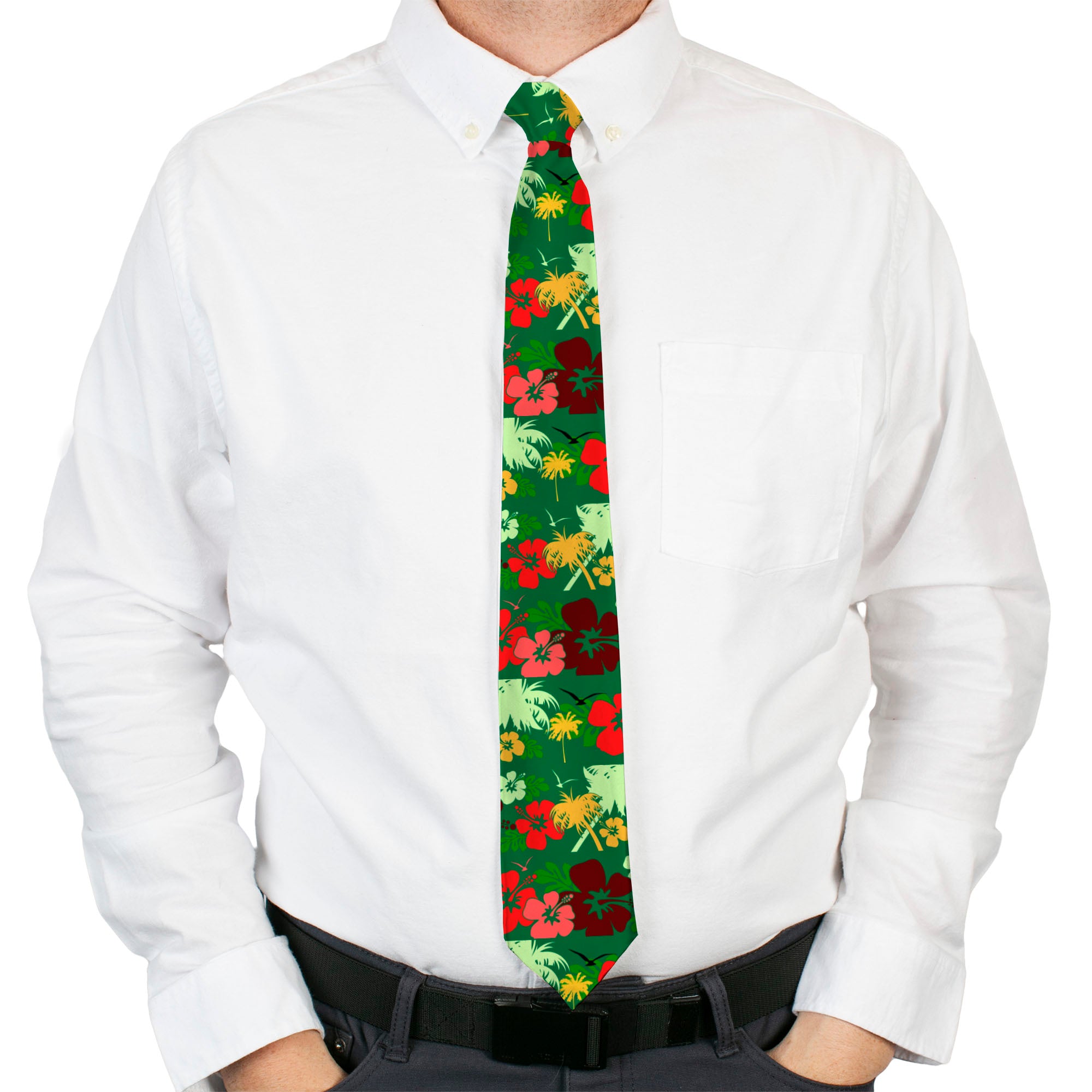Buckle-Down Necktie - Tropical Flora Greens/Reds/Gold Neckties Buckle-Down