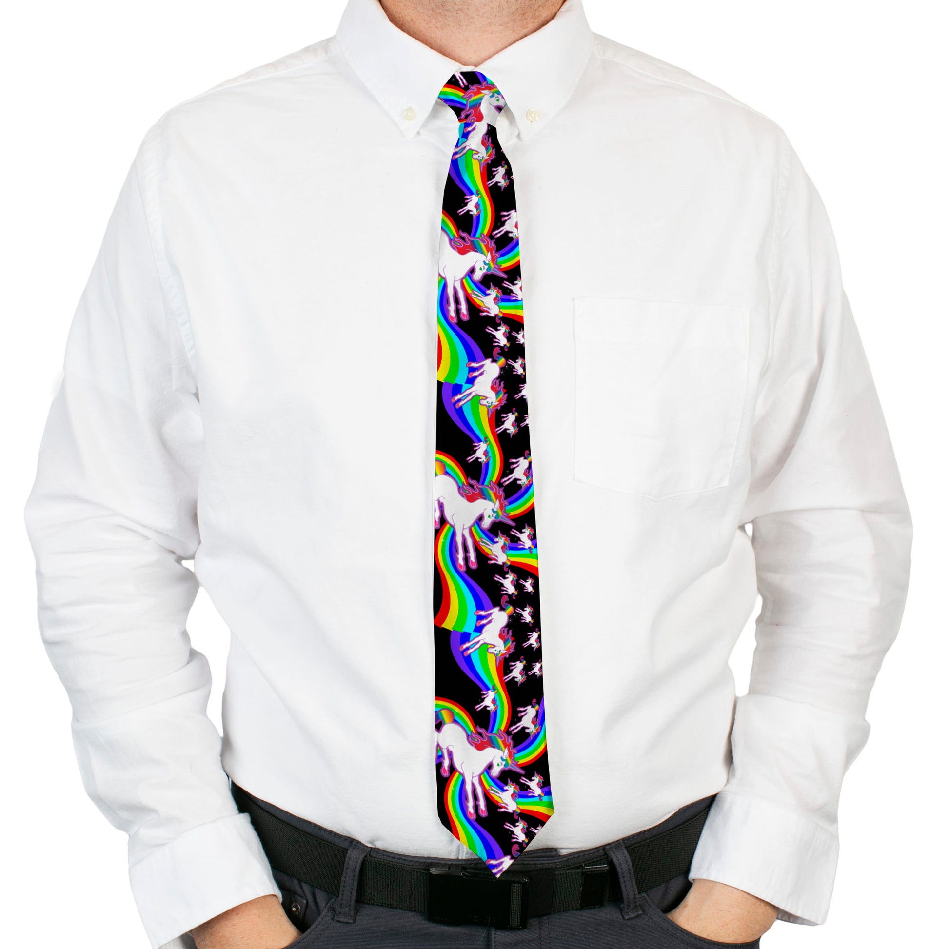 Buckle-Down Necktie - Unicorns/Rainbow Swirl Black Neckties Buckle-Down