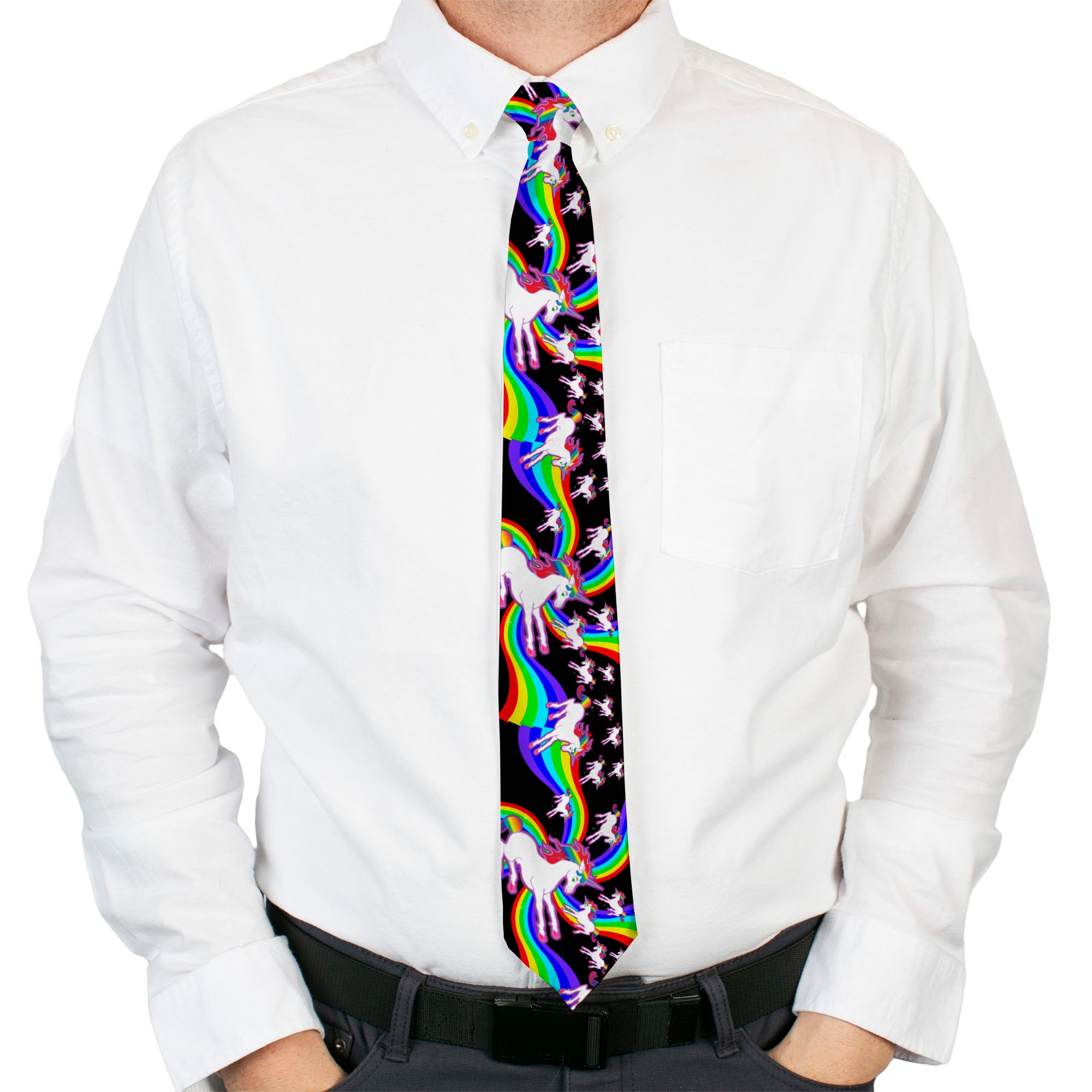Buckle-Down Necktie - Unicorns/Rainbow Swirl Black Neckties Buckle-Down