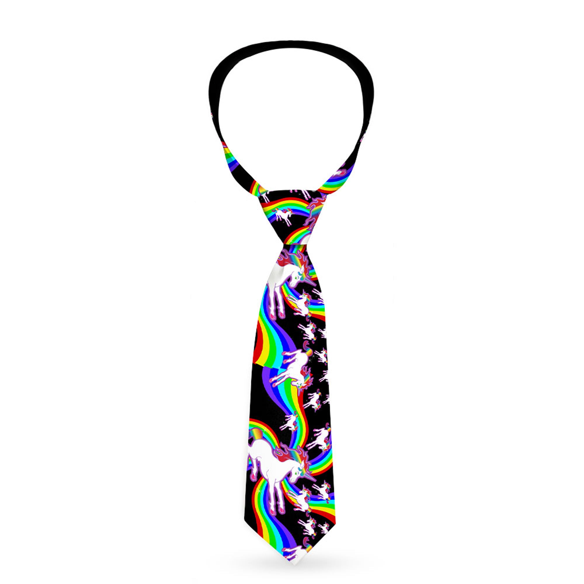 Buckle-Down Necktie - Unicorns/Rainbow Swirl Black Neckties Buckle-Down
