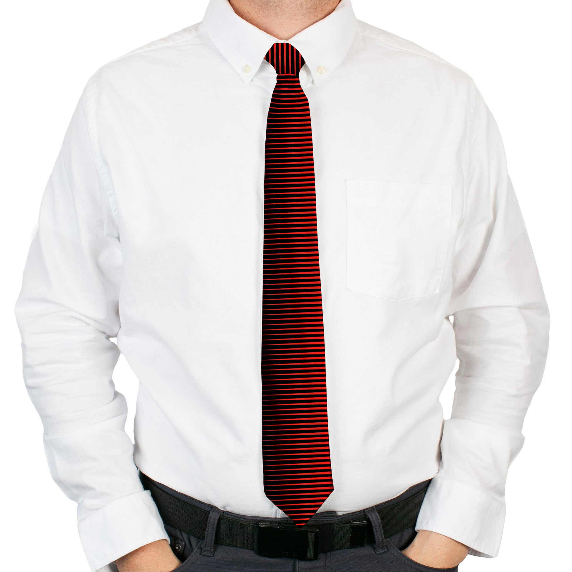Buckle-Down Necktie - Vertical Stripes Transition Black/Red Neckties Buckle-Down