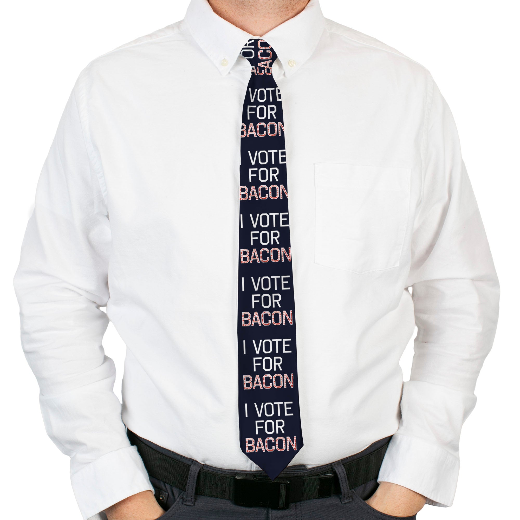Buckle-Down Necktie - VOTE FOR BACON Black/White/Bacon Neckties Buckle-Down