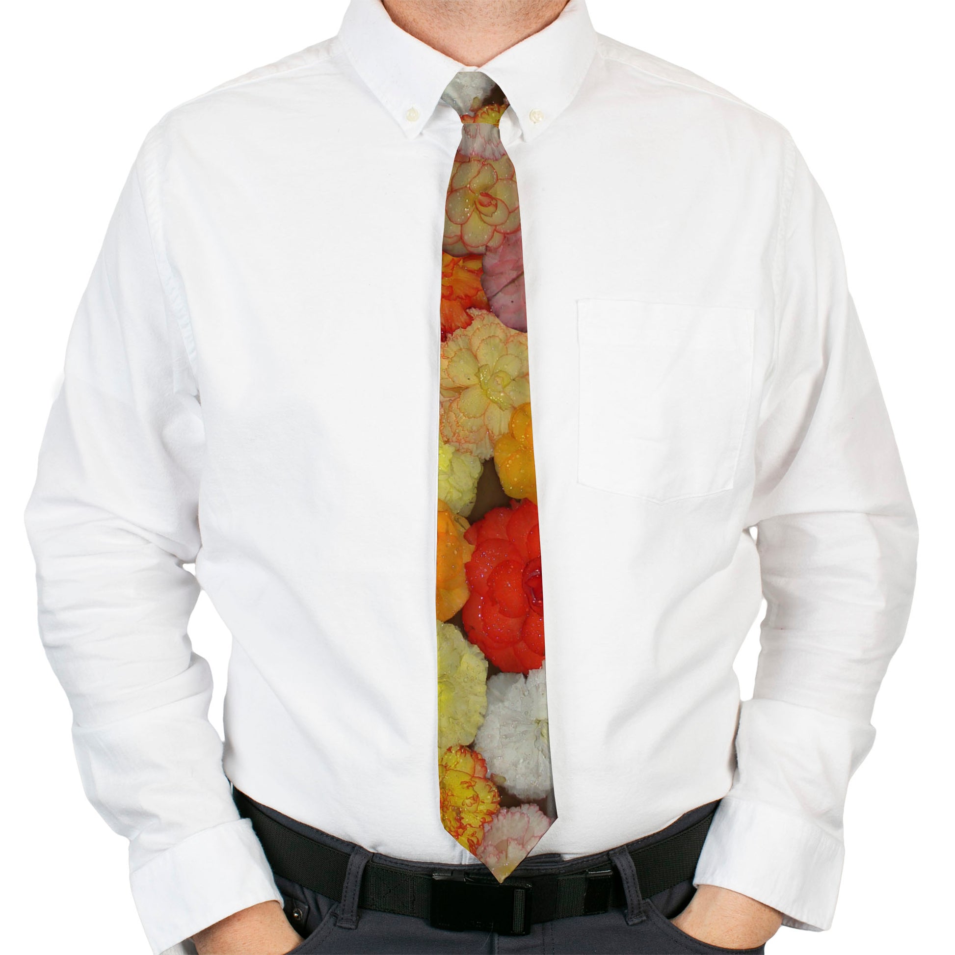 Buckle-Down Necktie - Vivid Floral Collage2 Yellows/Pinks/Oranges Neckties Buckle-Down