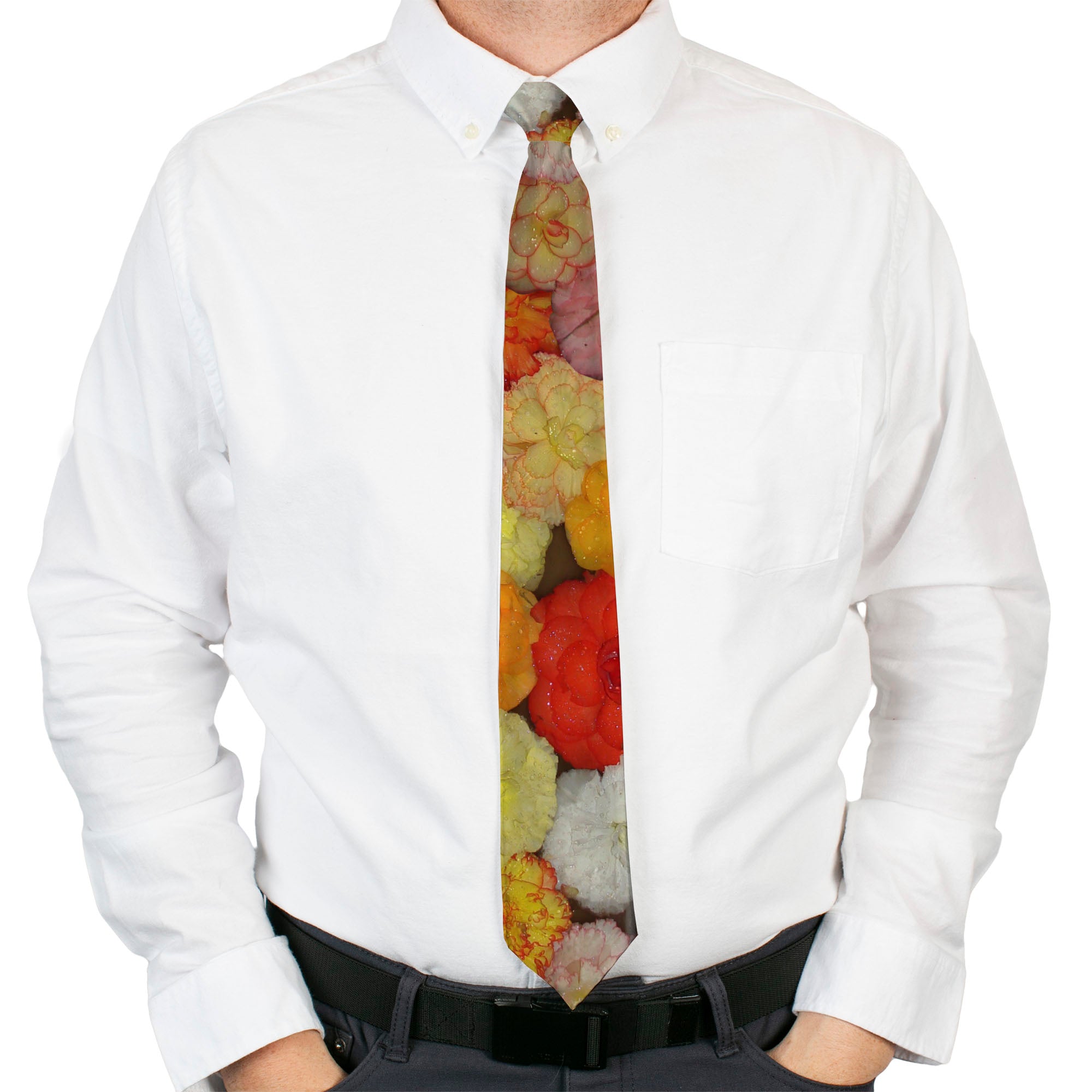 Buckle-Down Necktie - Vivid Floral Collage2 Yellows/Pinks/Oranges Neckties Buckle-Down