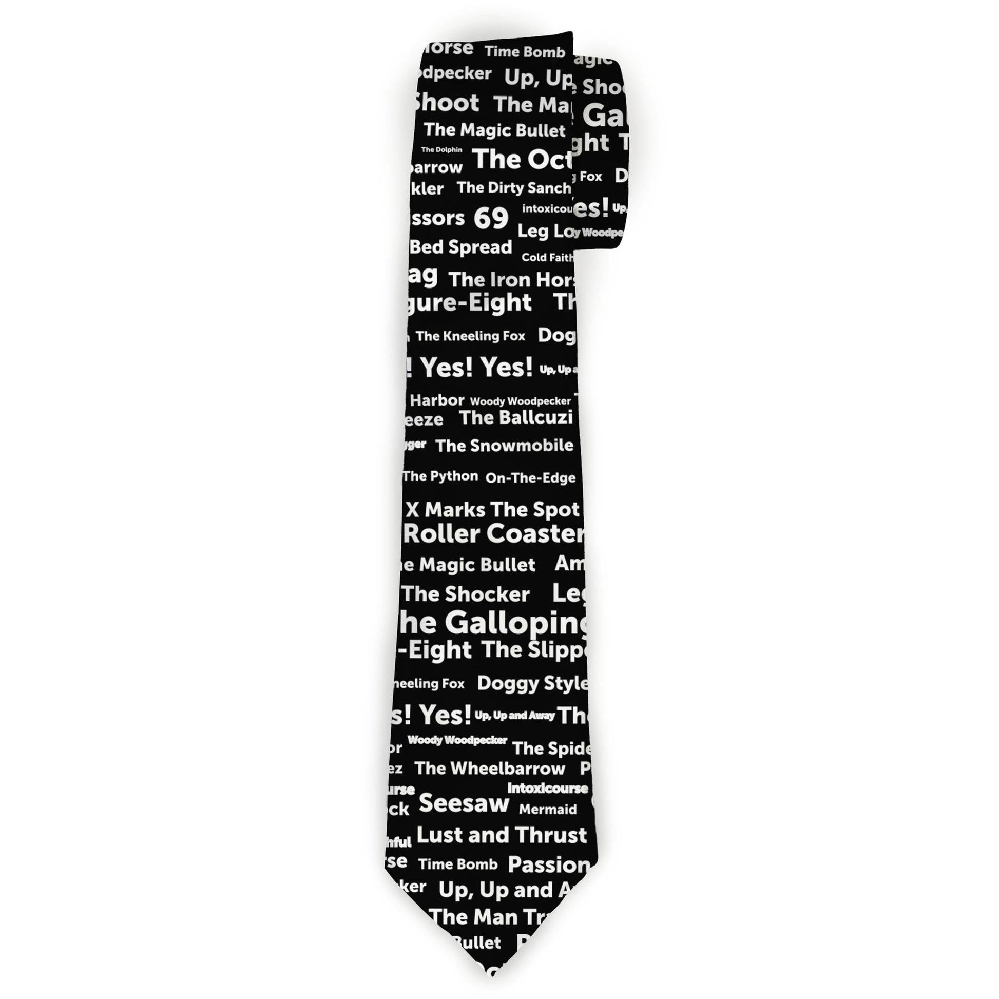 Buckle-Down Necktie - Verbiage Sex Positions Black/White Neckties Buckle-Down