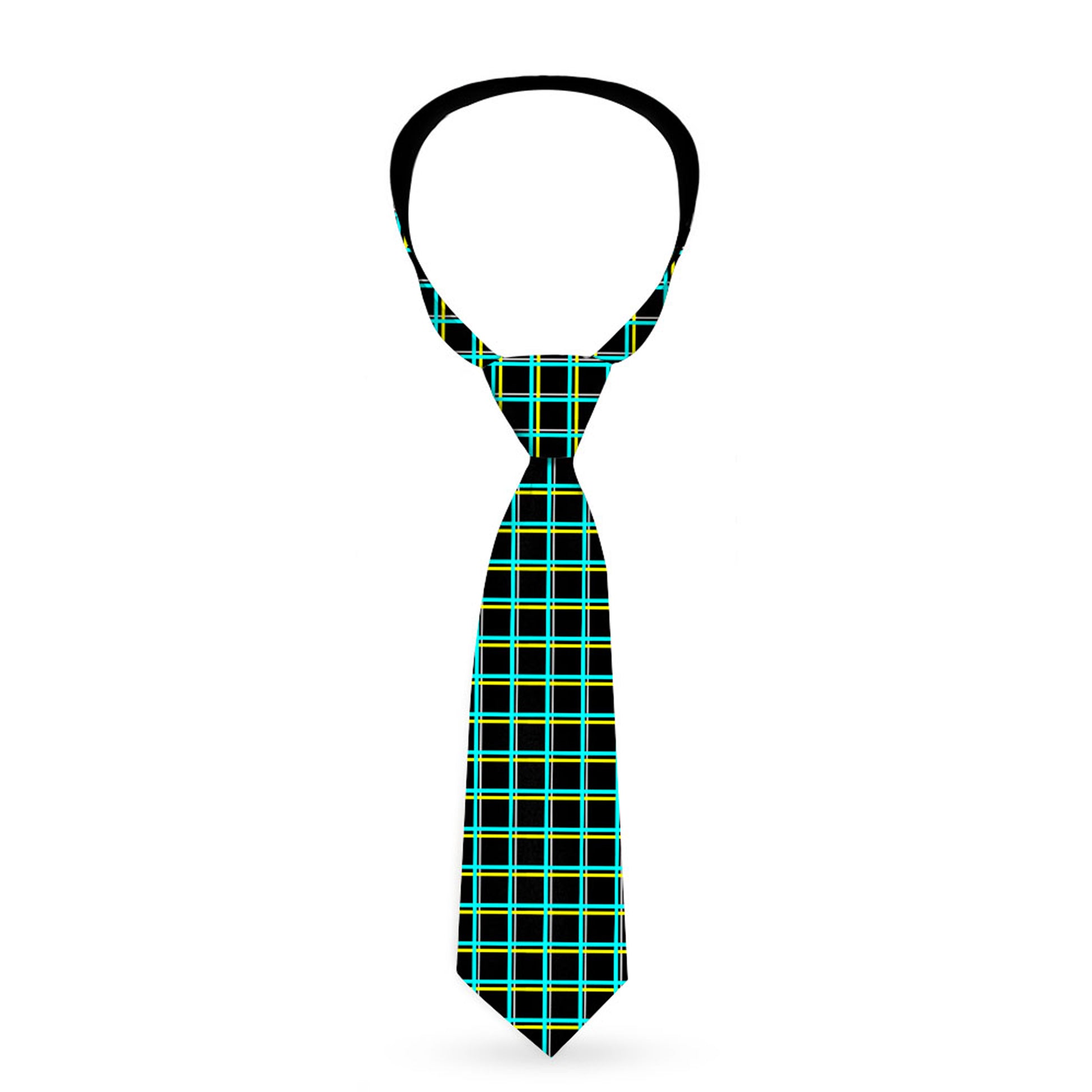 Buckle-Down Necktie - Wire Grid Black/Turquoise/Yellow Neckties Buckle-Down
