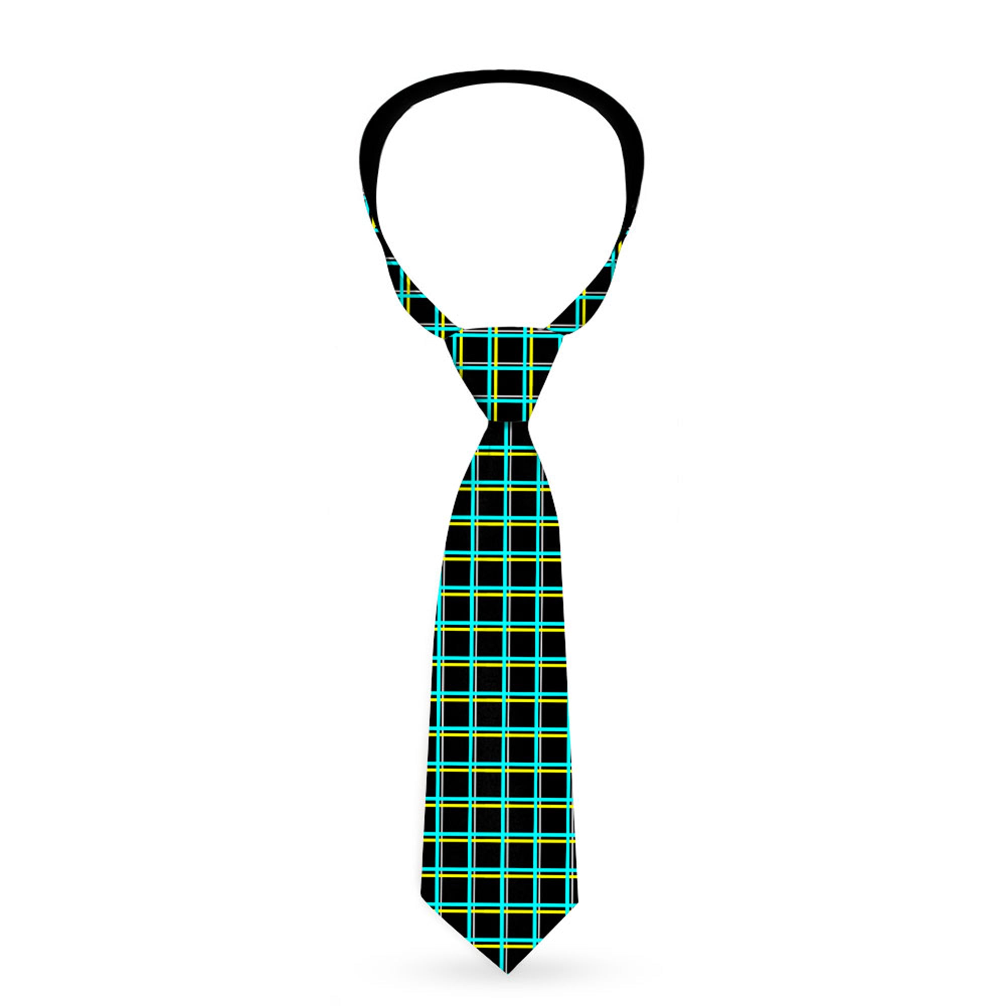 Buckle-Down Necktie - Wire Grid Black/Turquoise/Yellow Neckties Buckle-Down