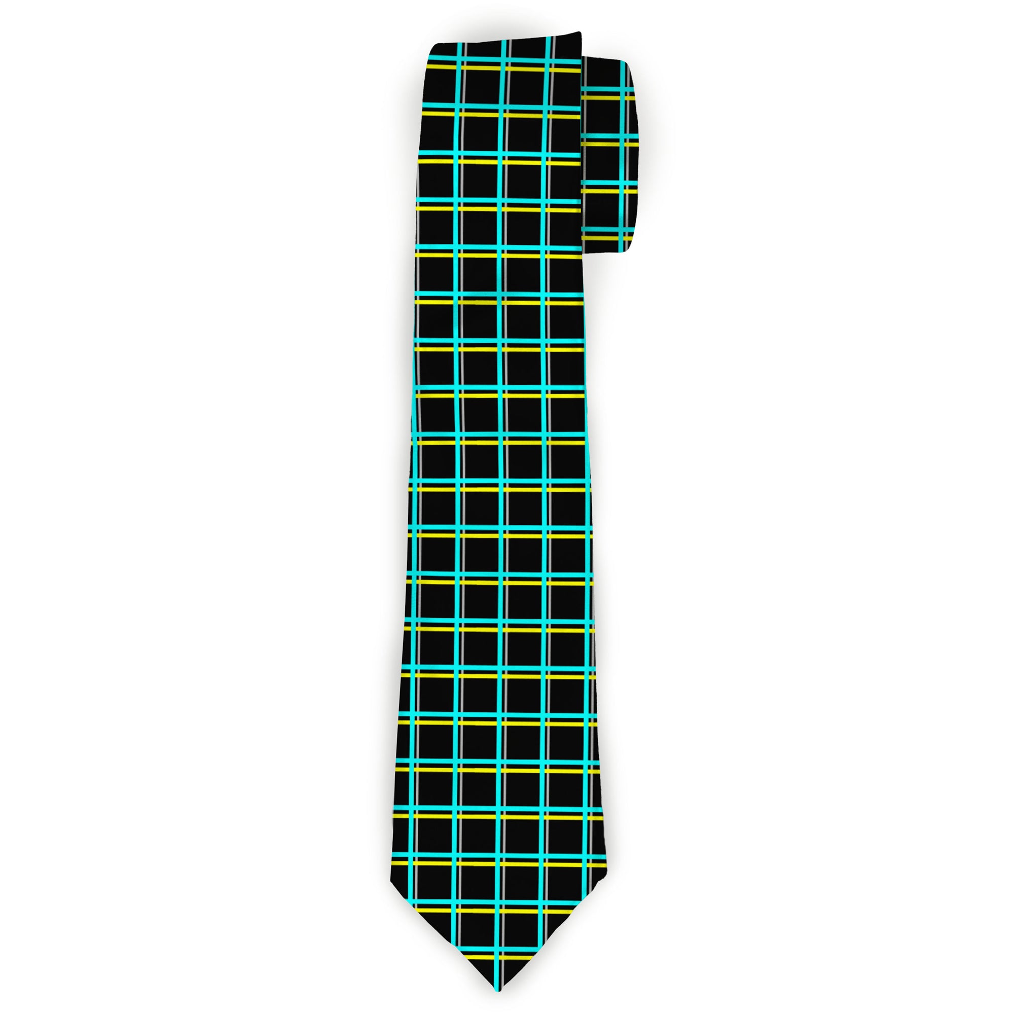 Buckle-Down Necktie - Wire Grid Black/Turquoise/Yellow Neckties Buckle-Down
